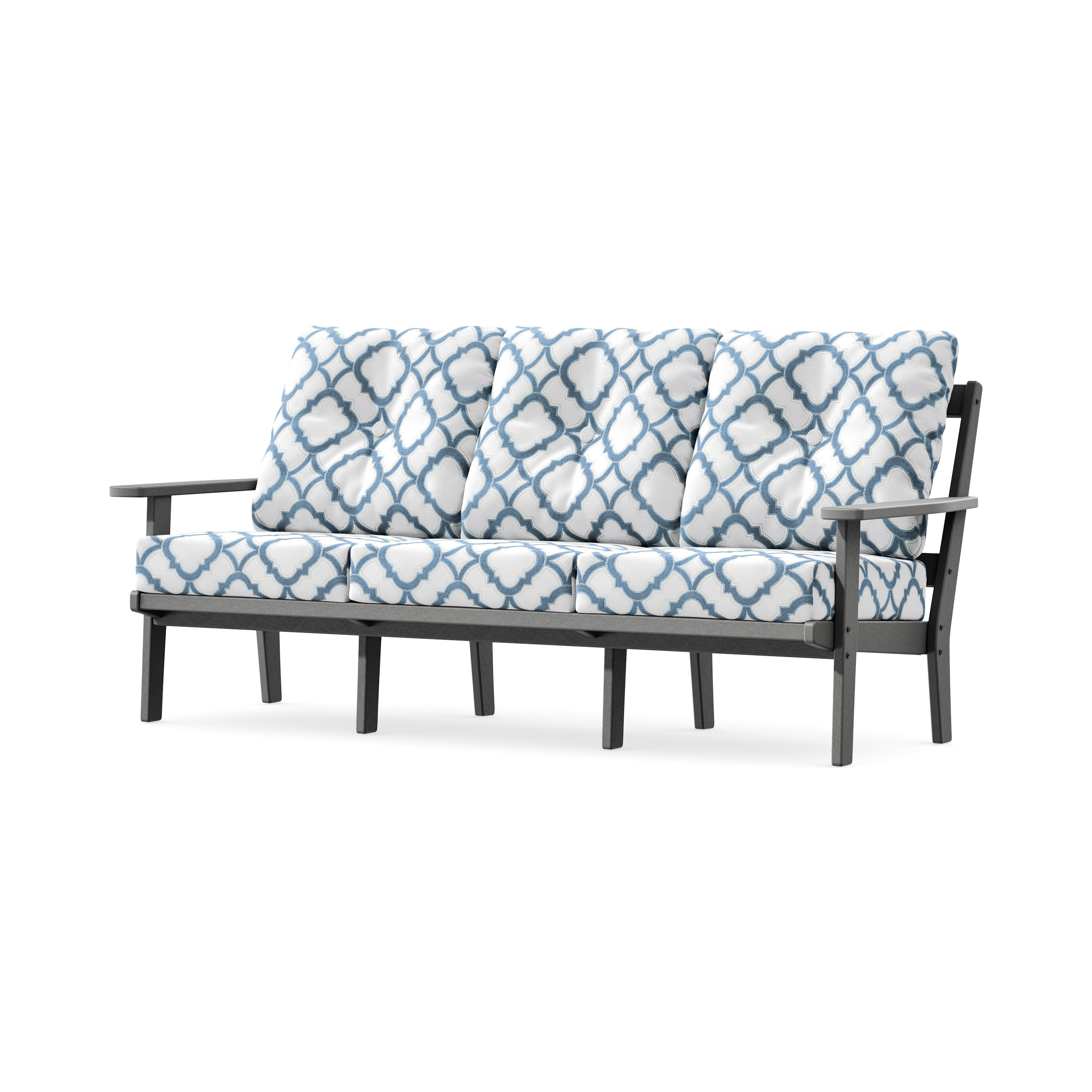 PrairieDeep Seating Sofa in Slate Grey / Trellis Sky Blue