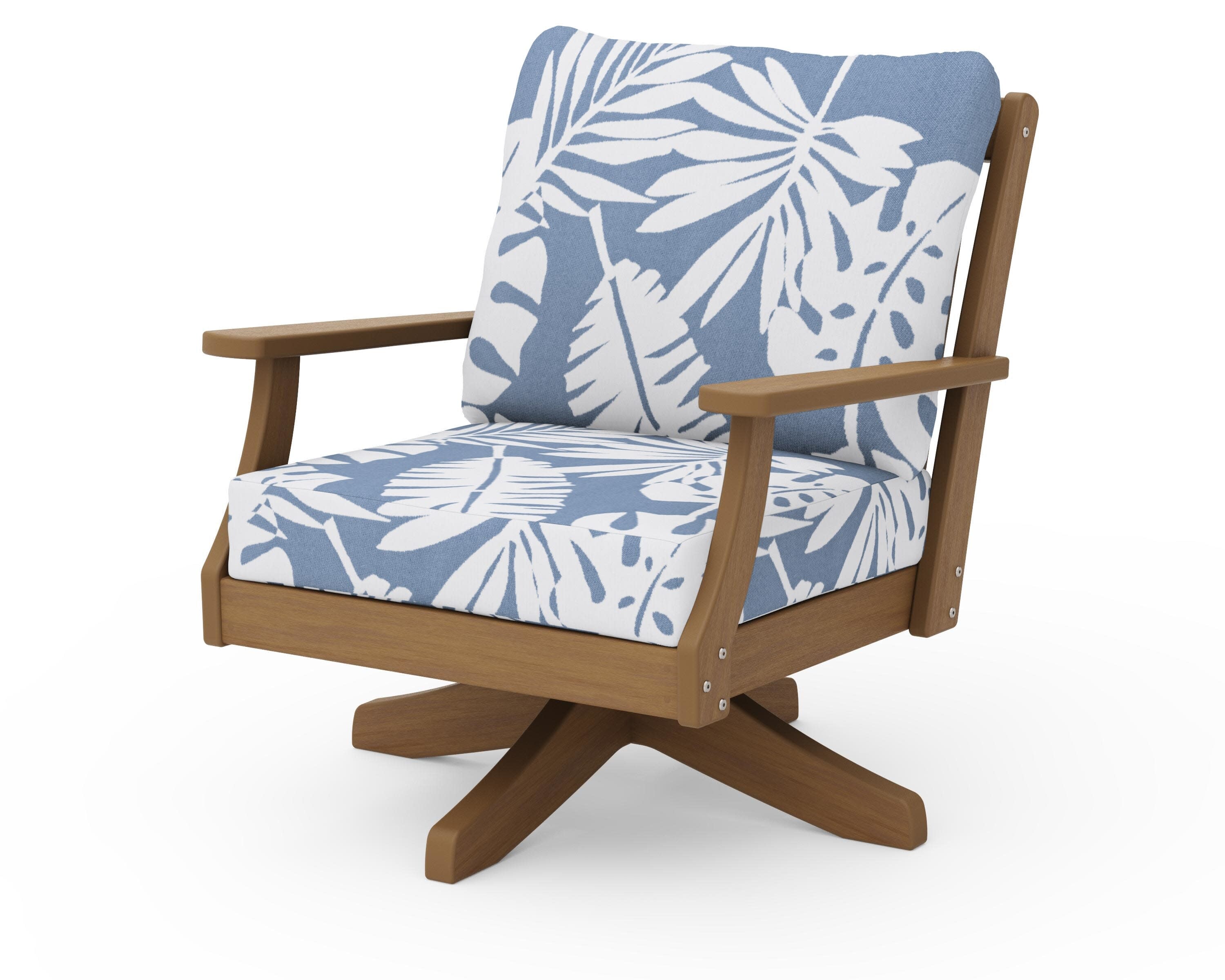 Braxton Deep Seating Swivel Chair in Natural / Leaf Sky Blue