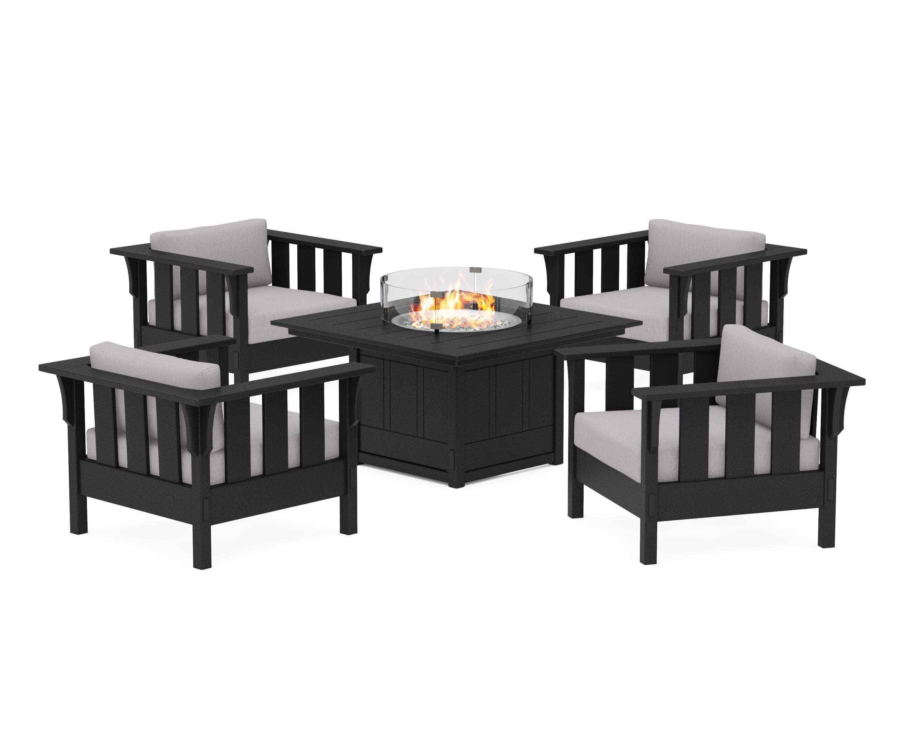 Acadia 5-Piece Deep Seating Set with Fire Pit Table in Black / Granite