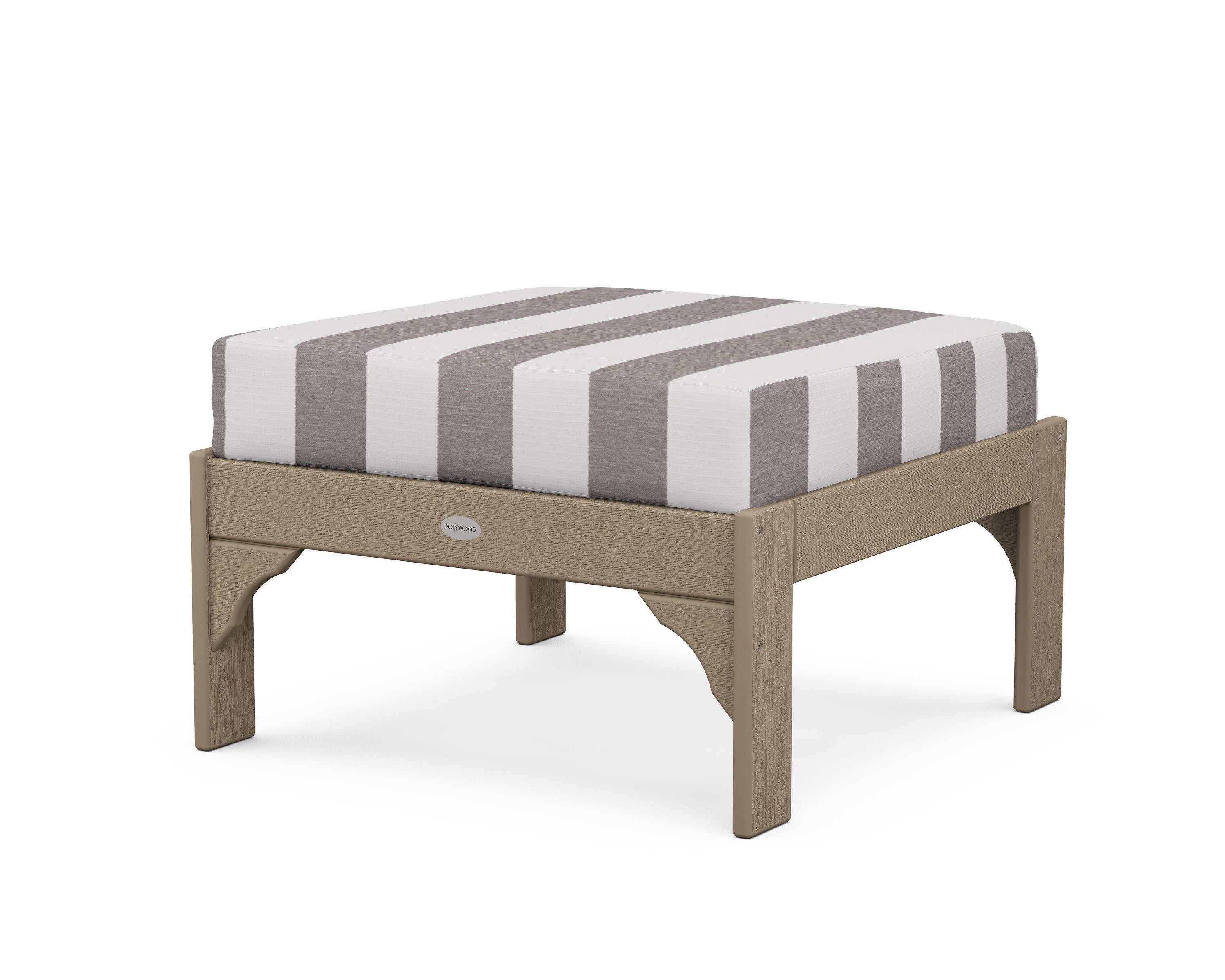 Vineyard Deep Seating Ottoman in Vintage Sahara / Cabana Stripe Grey Mist