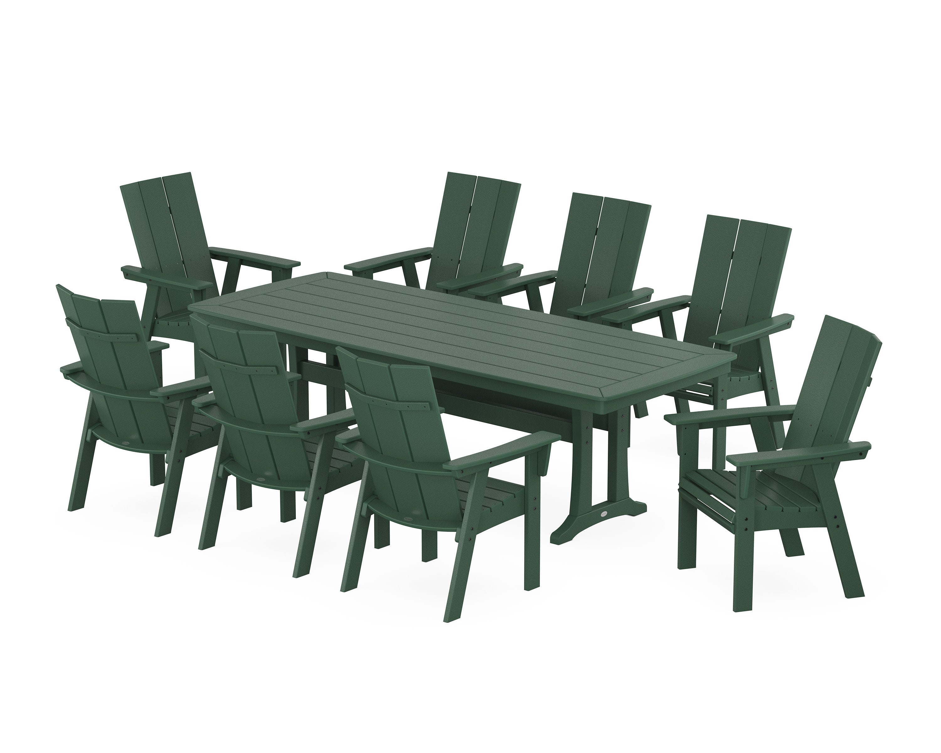Modern Curveback Adirondack 9-Piece Dining Set with Trestle Legs in Green
