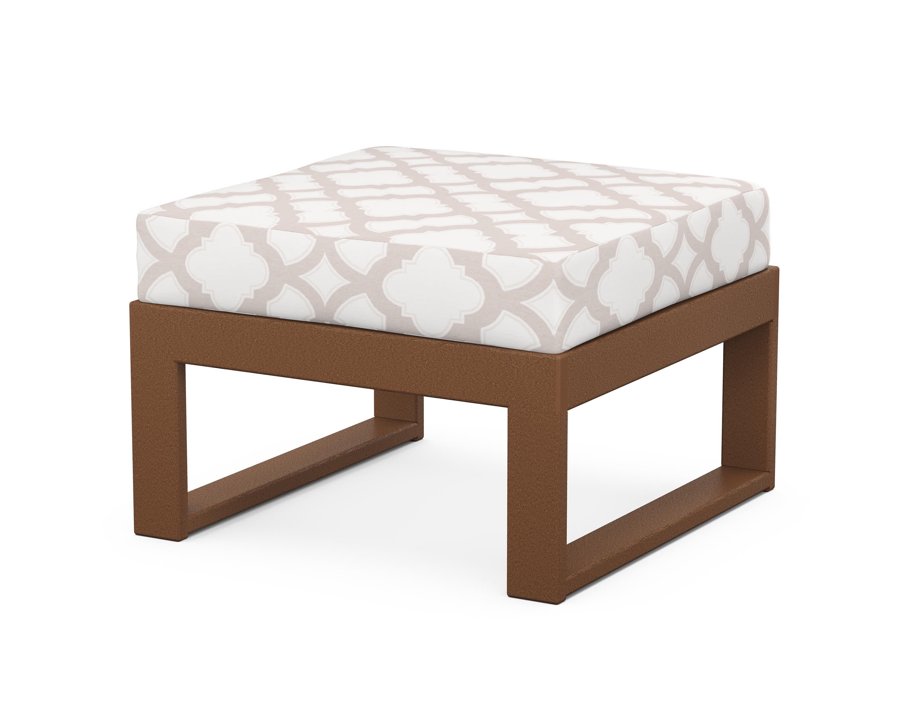 Modular Ottoman - Modern in Teak / Trellis Dune Burlap