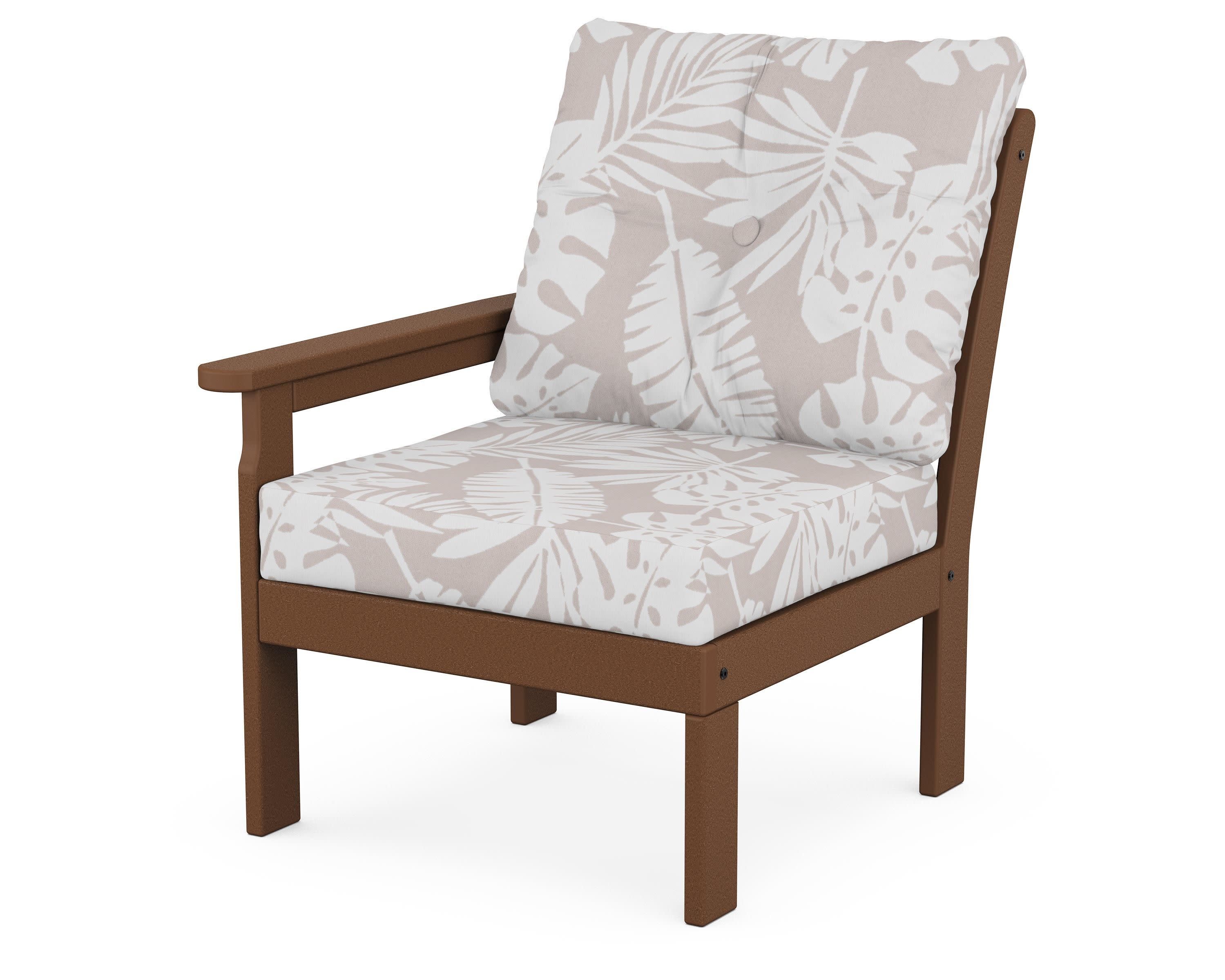 Vineyard Modular Left Arm Chair in Teak / Leaf Dune Burlap