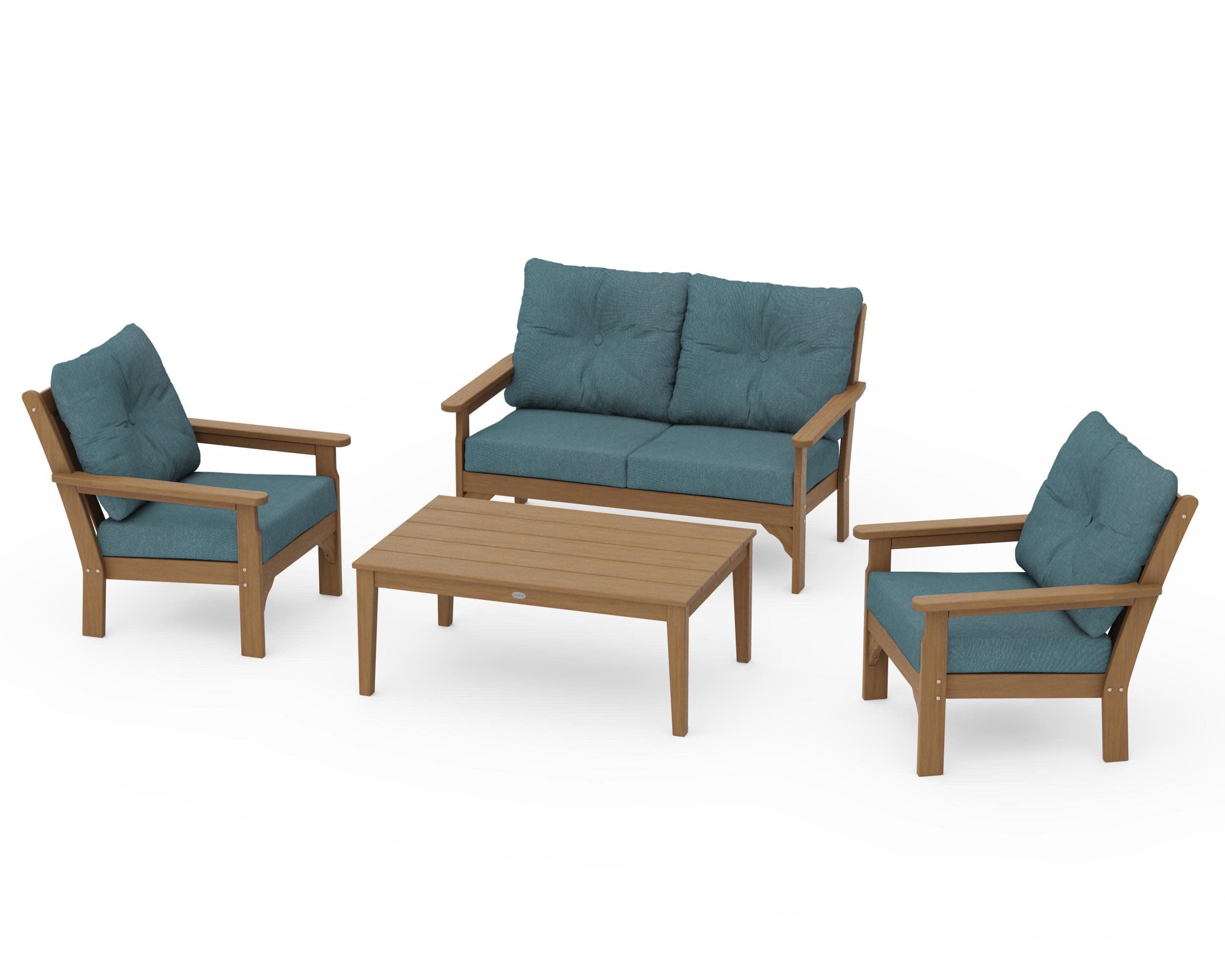 Vineyard 4-Piece Deep Seating Set in Natural / Ocean Teal