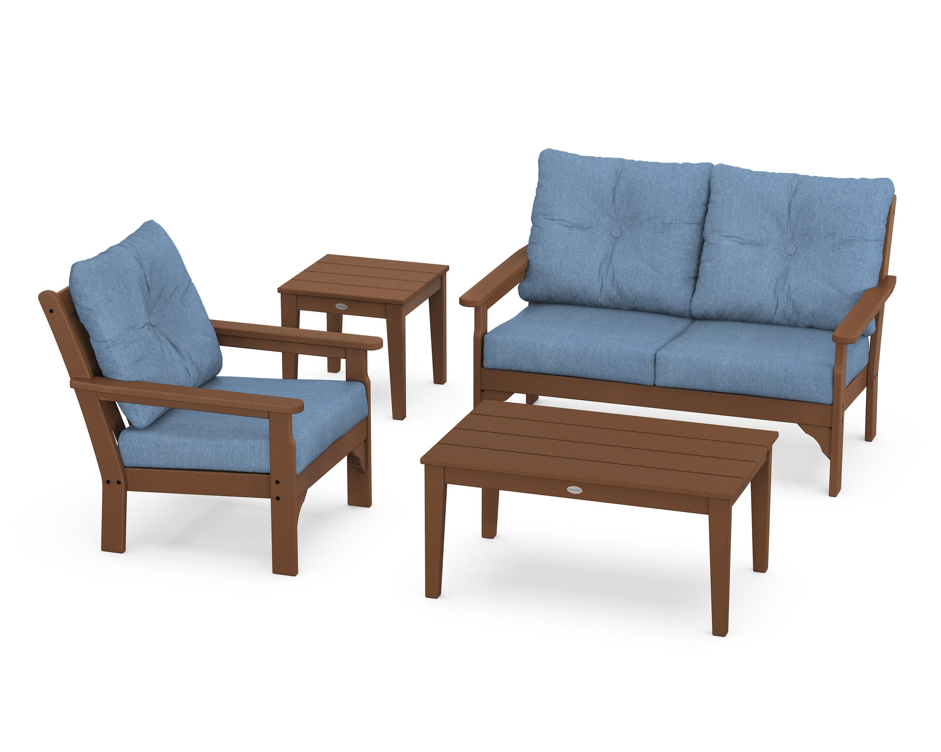 Vineyard 4-Piece Deep Seating Set in Teak / Sky Blue