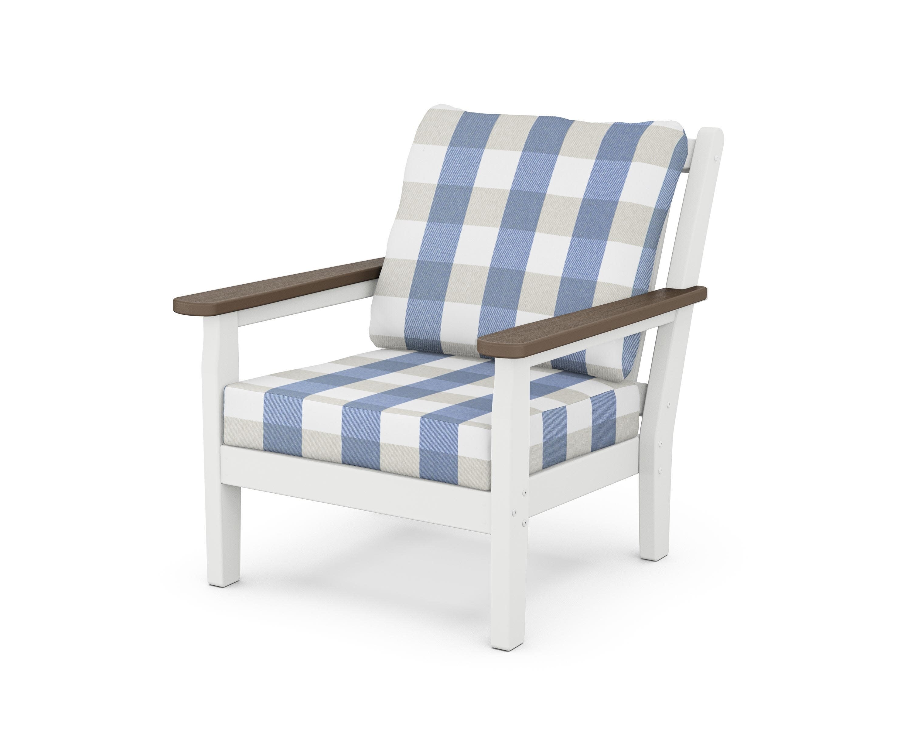 Chippendale Deep Seating Chair in White / Kona / Buffalo Plaid Sky Blue