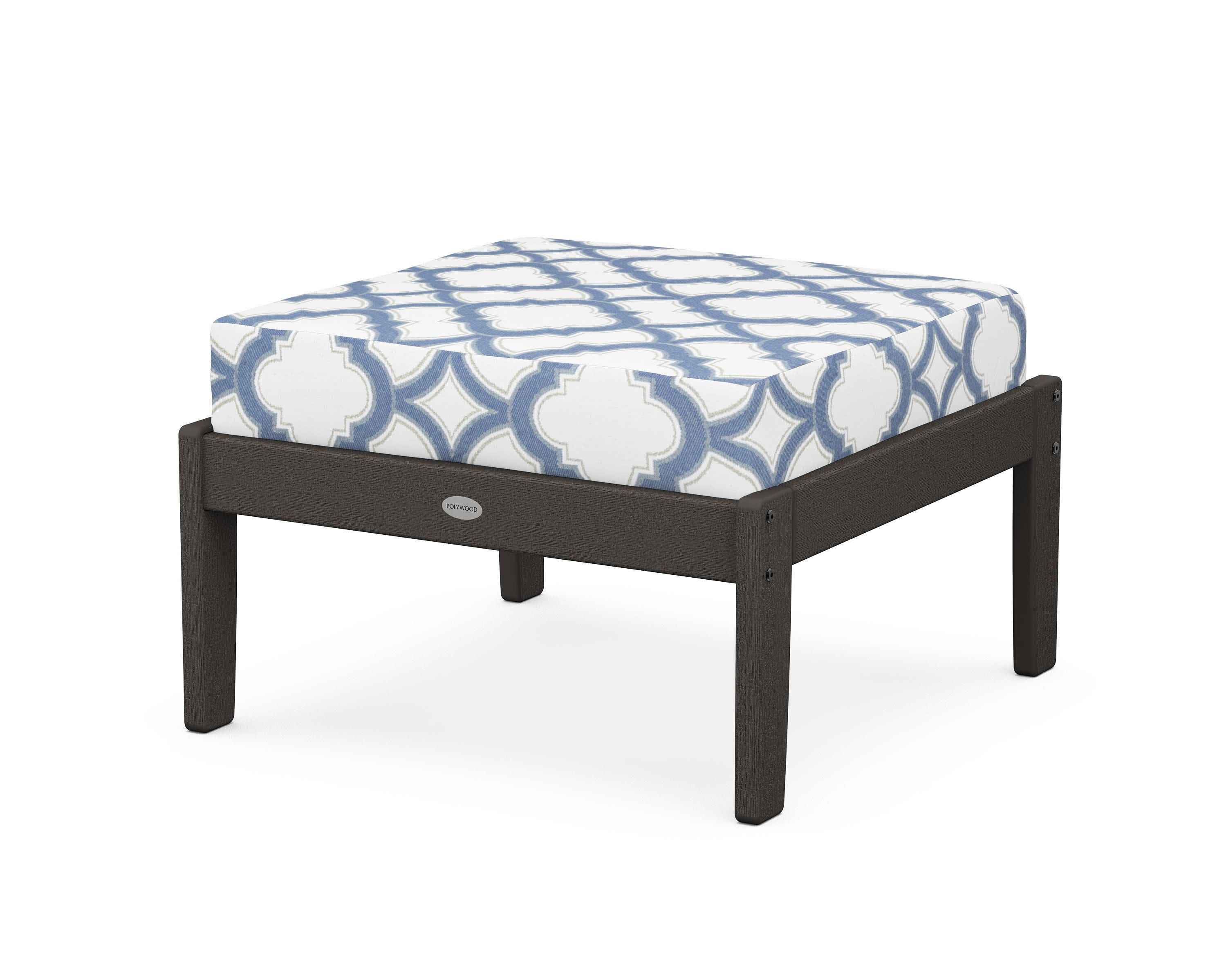Braxton Deep Seating Ottoman in Vintage Coffee / Trellis Sky Blue