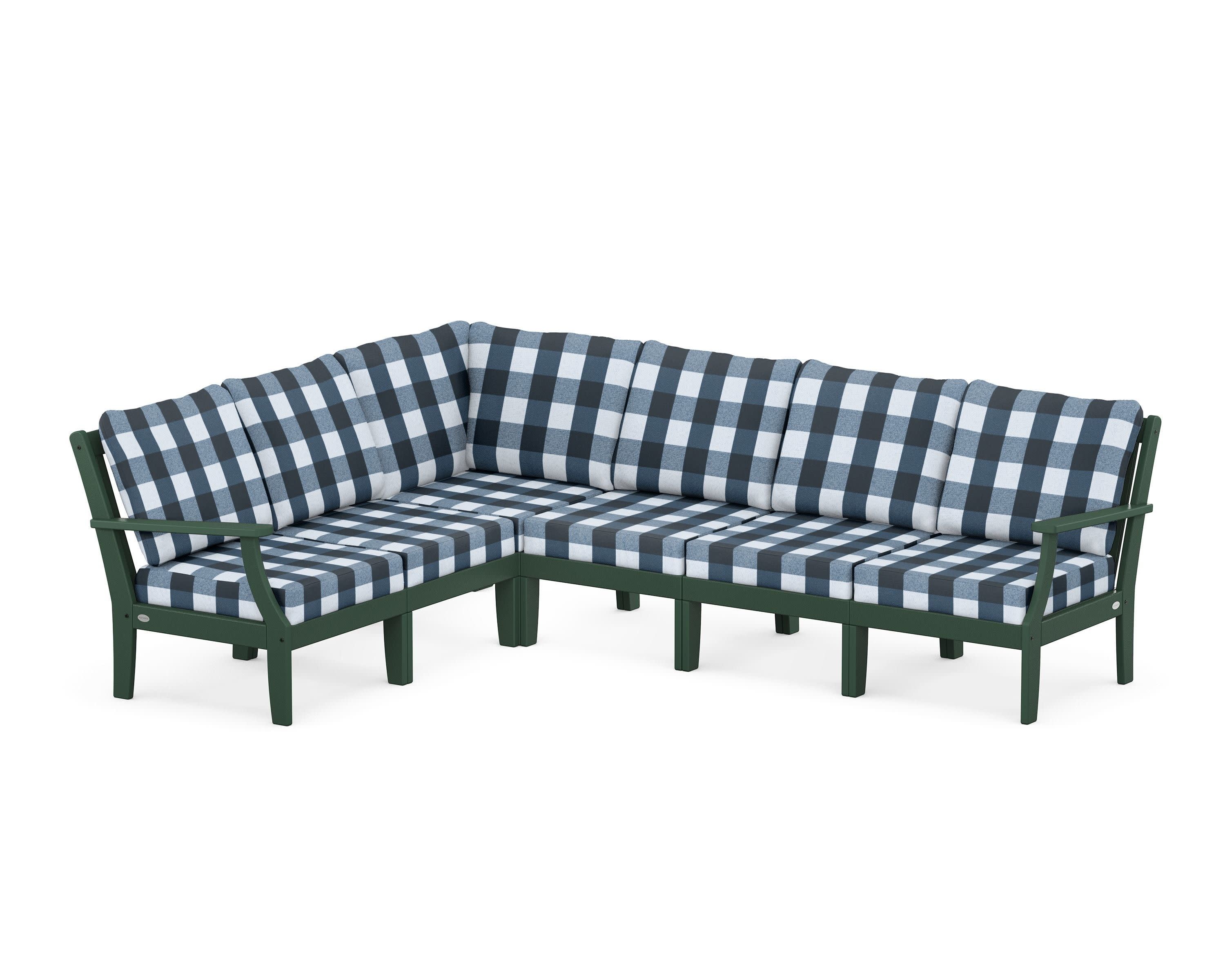 Braxton Modular 6-Piece Deep Seating Set in Green / Buffalo Plaid Marine Indigo
