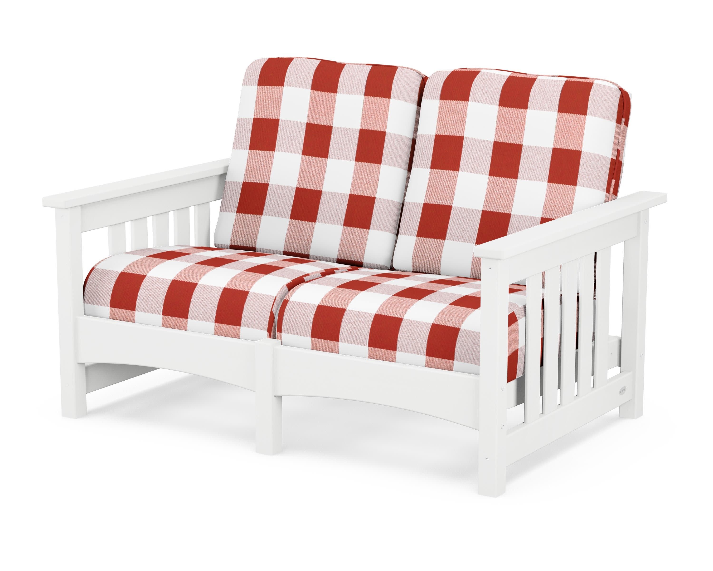 Club Mission Loveseat in White / Buffalo Plaid Crimson