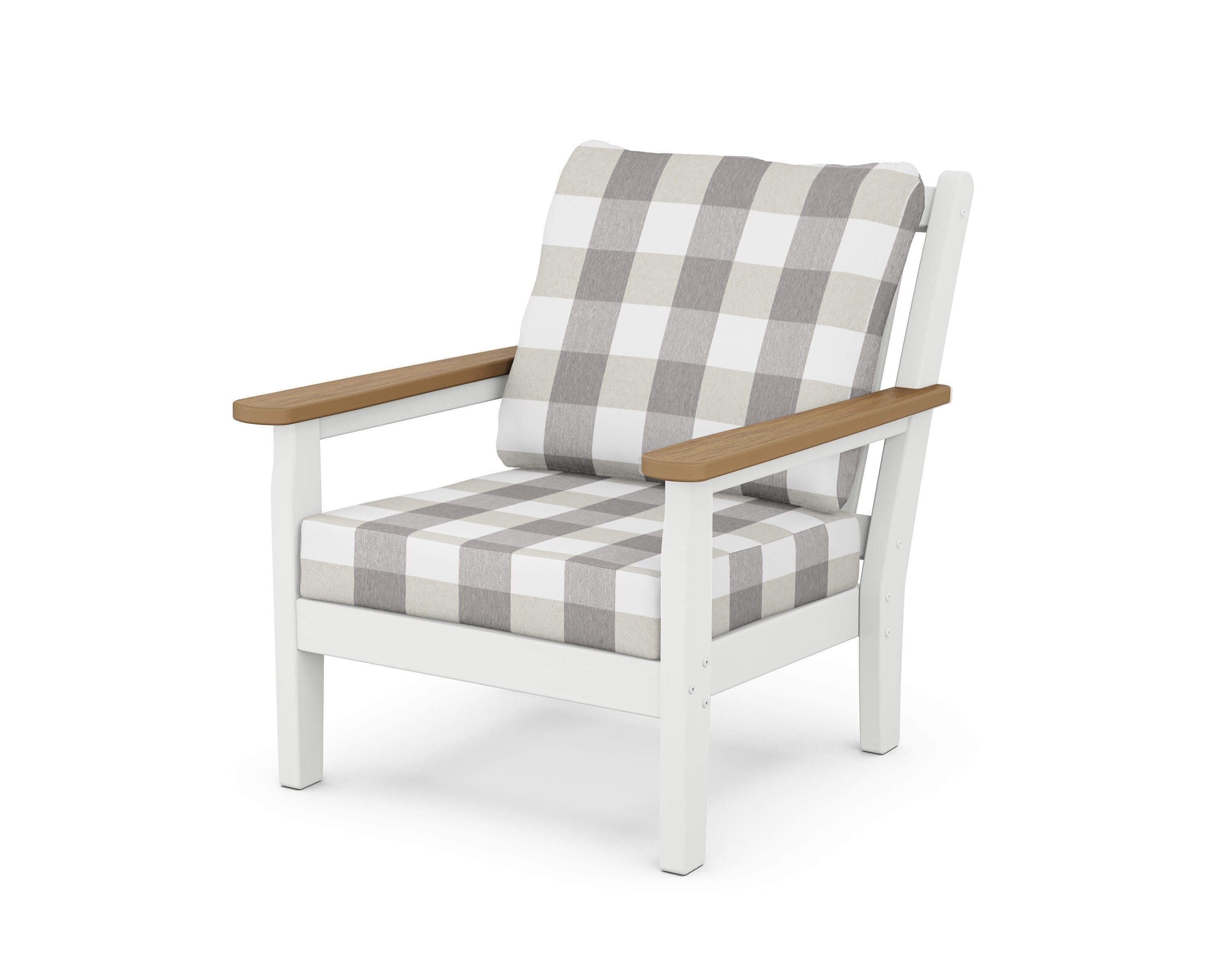 Chippendale Deep Seating Chair in White / Natural / Buffalo Plaid Grey Mist
