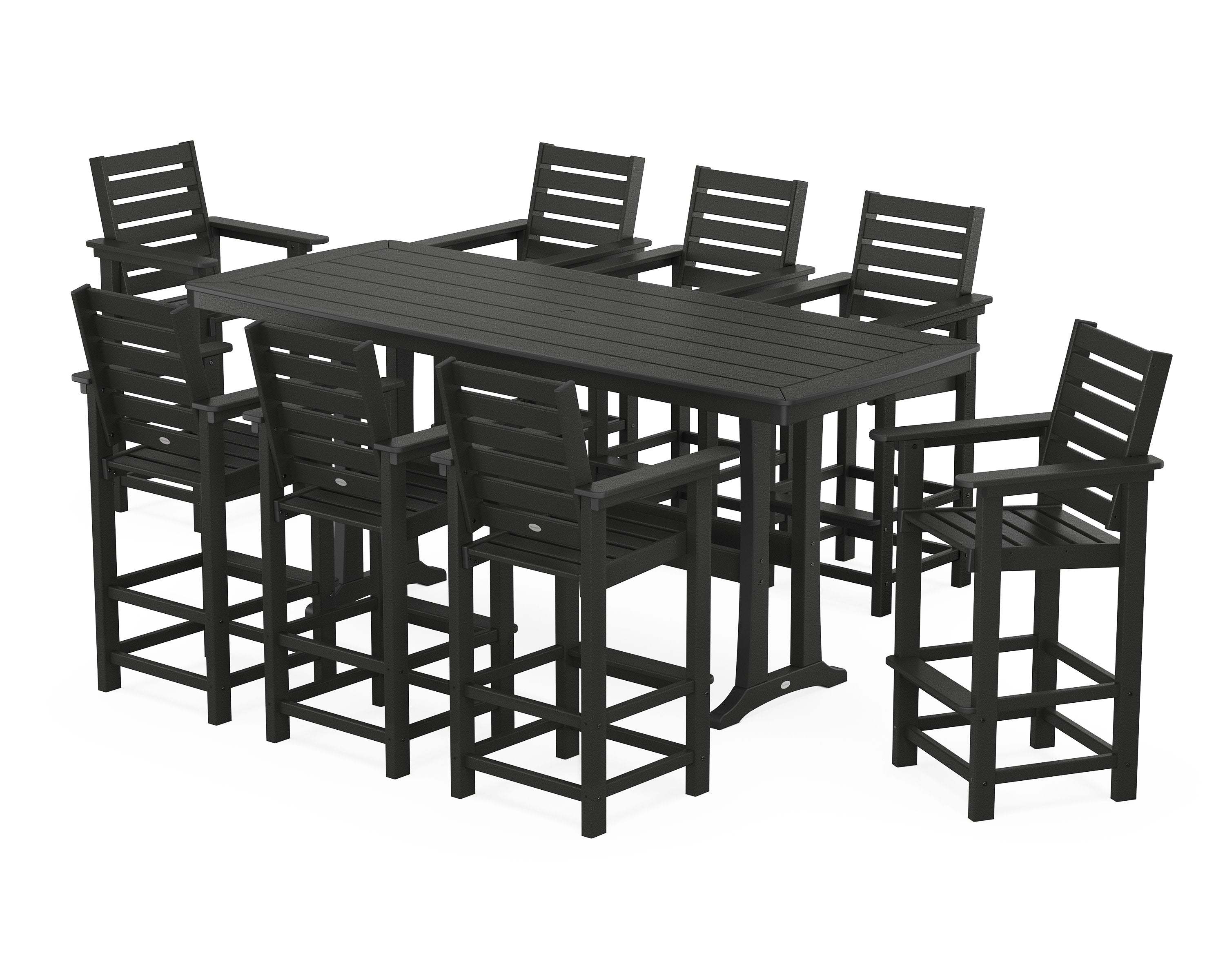 Captain 9-Piece Bar Set with Trestle Legs in Black