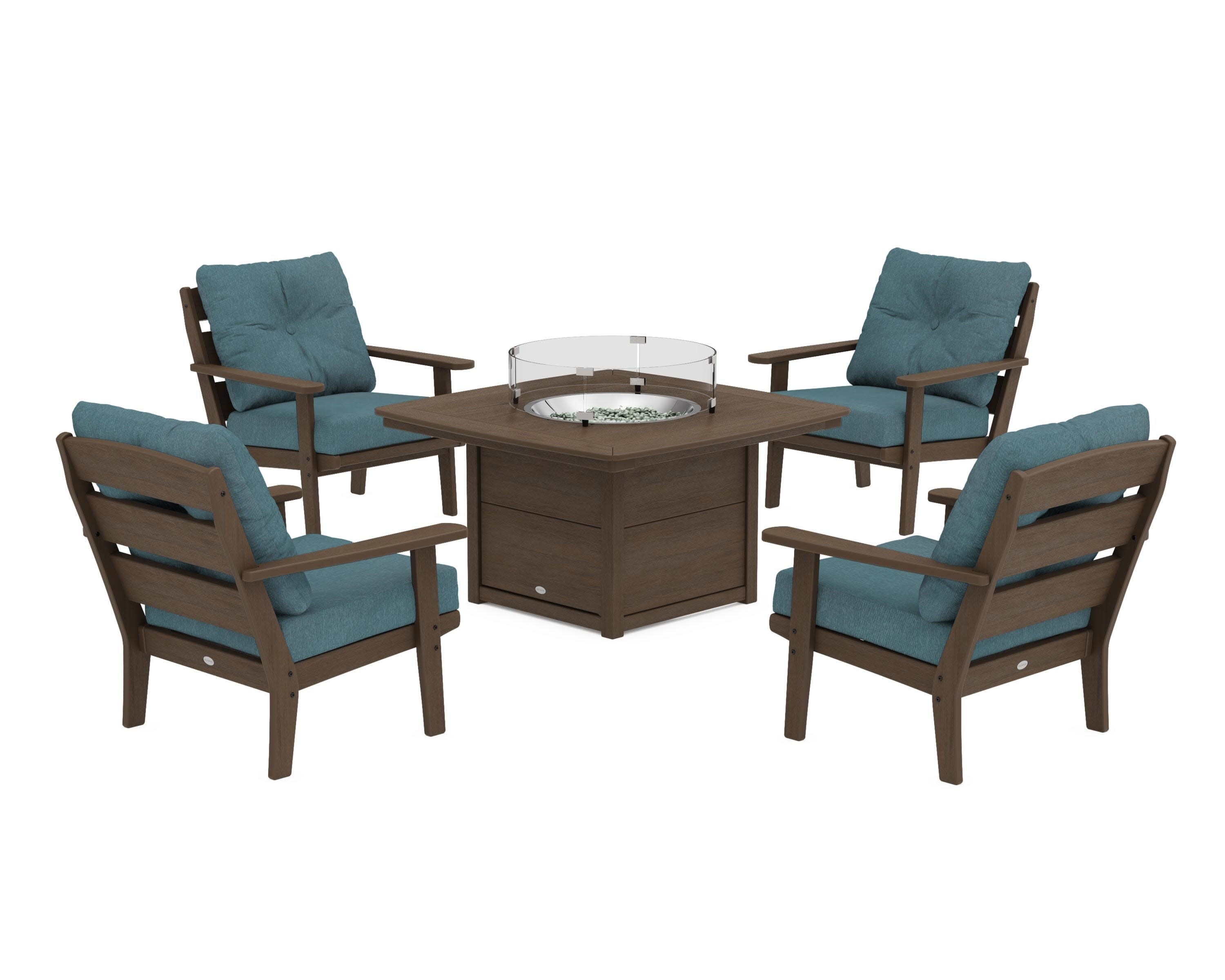 Lakeside 5-Piece Deep Seating Set with Nautical Fire Pit Table in Kona / Ocean Teal