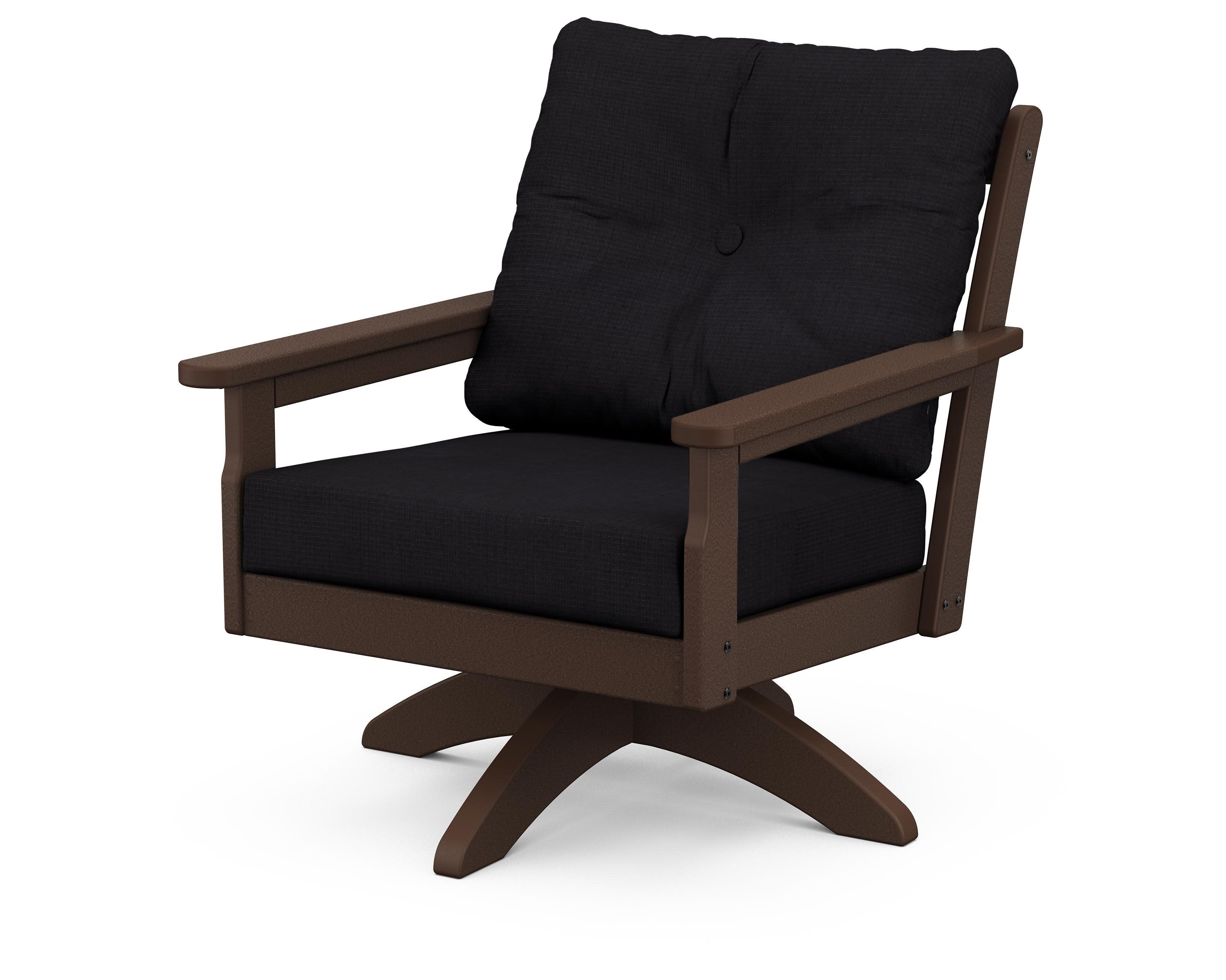 Vineyard Deep Seating Swivel Chair in Mahogany / Midnight Linen