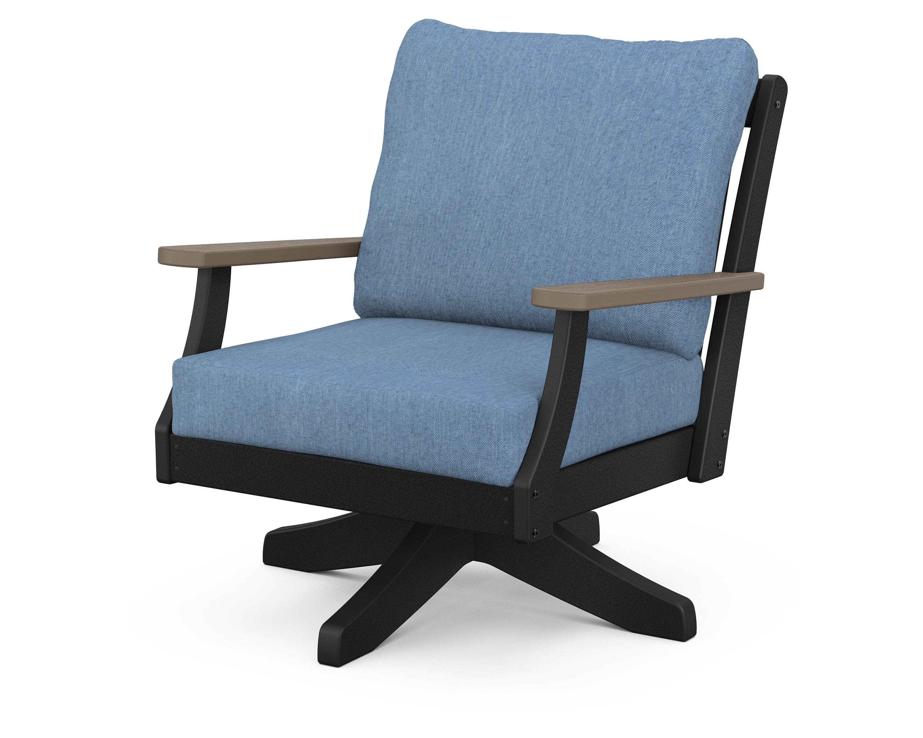 Braxton Deep Seating Swivel Chair in Black / Kona / Sky Blue
