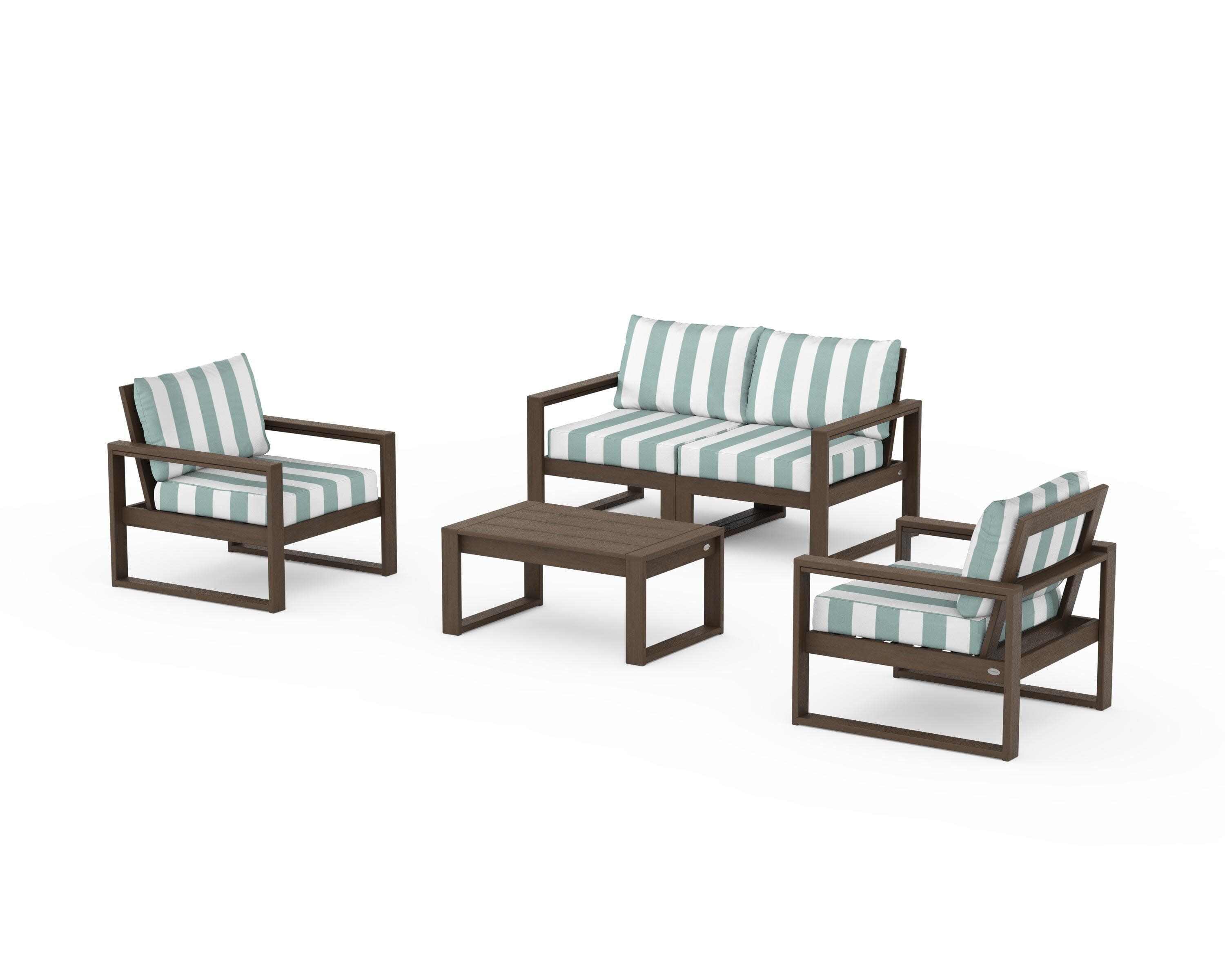 EDGE Sectional 4-Piece Deep Seating Set with Loveseat in Kona / Cabana Stripe Glacier Spa