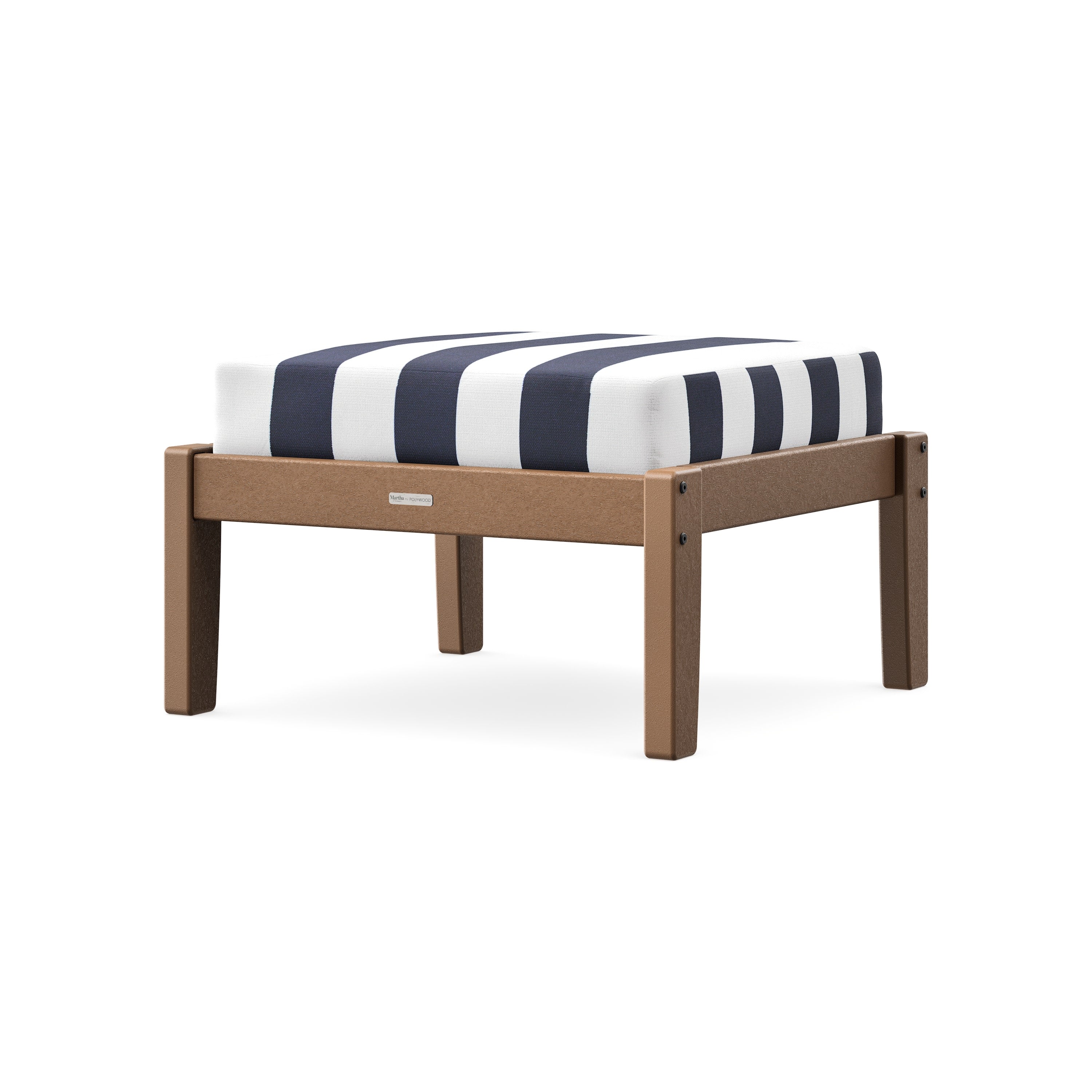 Chinoiserie Deep Seating Ottoman in Teak / Cabana Stripe Navy