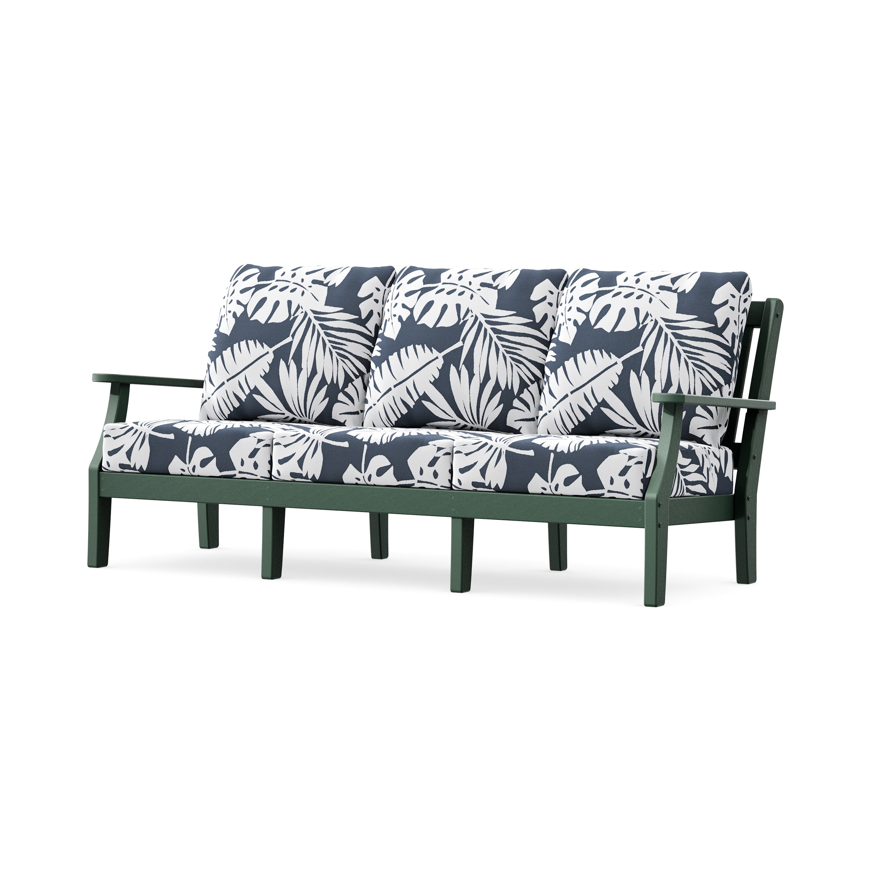 Chinoiserie Deep Seating Sofa in Green / Leaf Marine Indigo