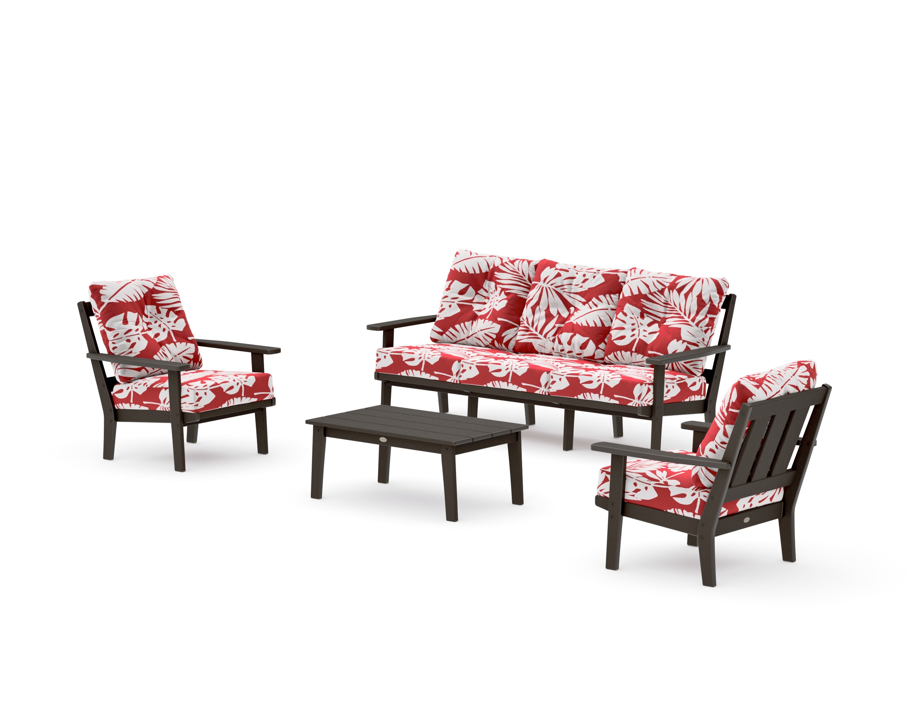 Oxford 4-Piece Deep Seating Set with Sofa in Vintage Coffee / Leaf Crimson
