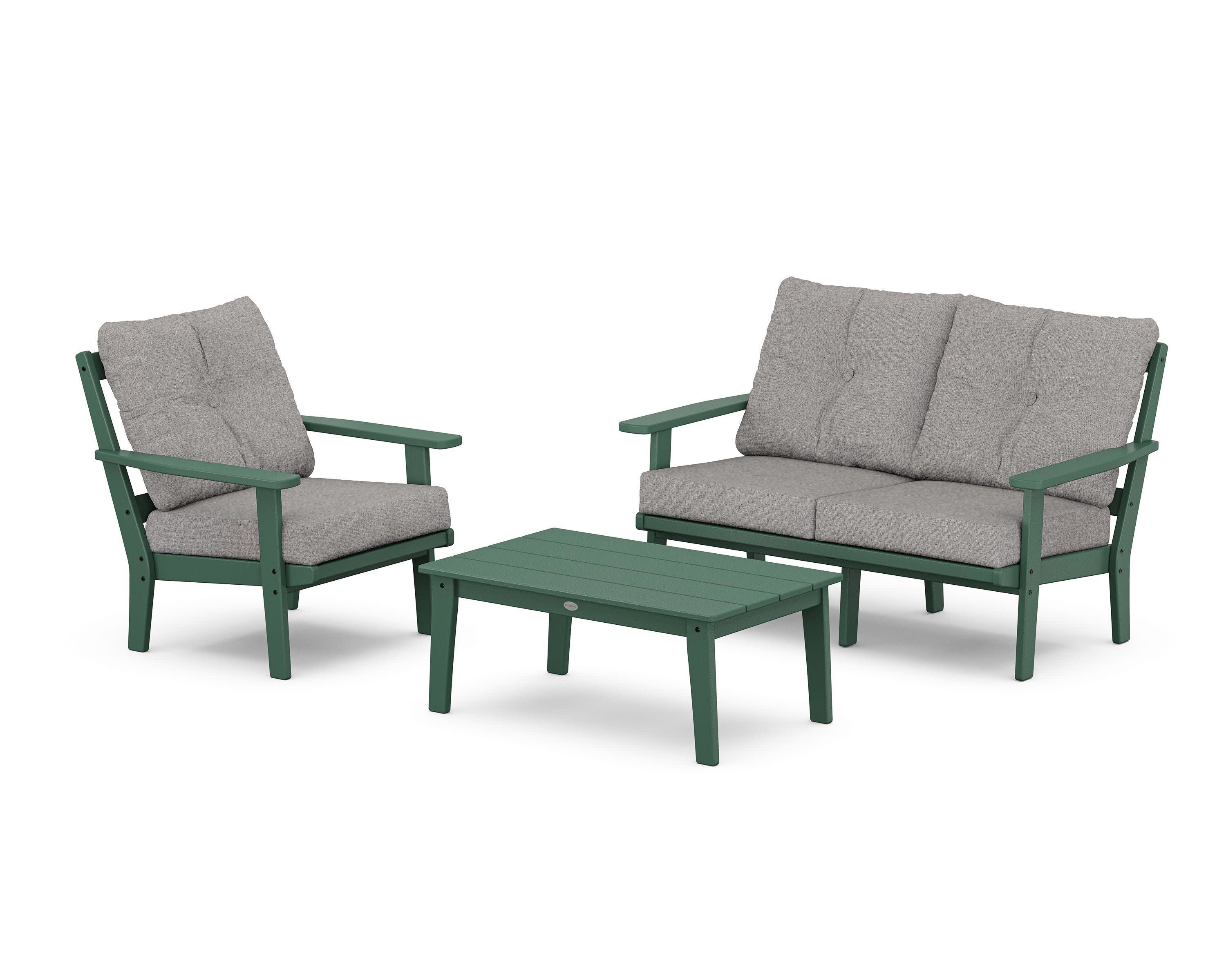 Oxford 3-Piece Deep Seating Set with Loveseat in Green / Grey Mist
