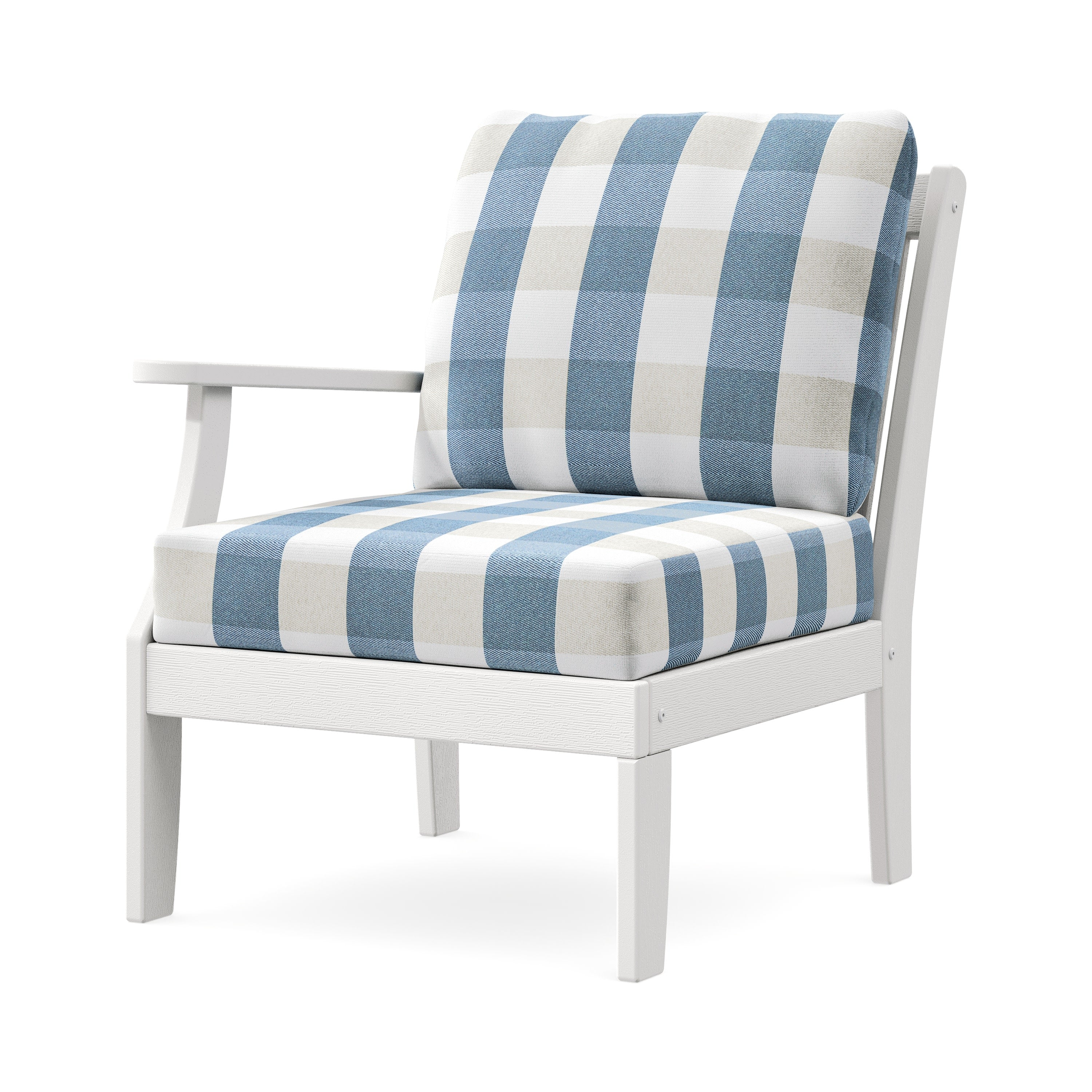 Braxton Modular Left Arm Chair in Vintage White / Buffalo Plaid Sky Blue