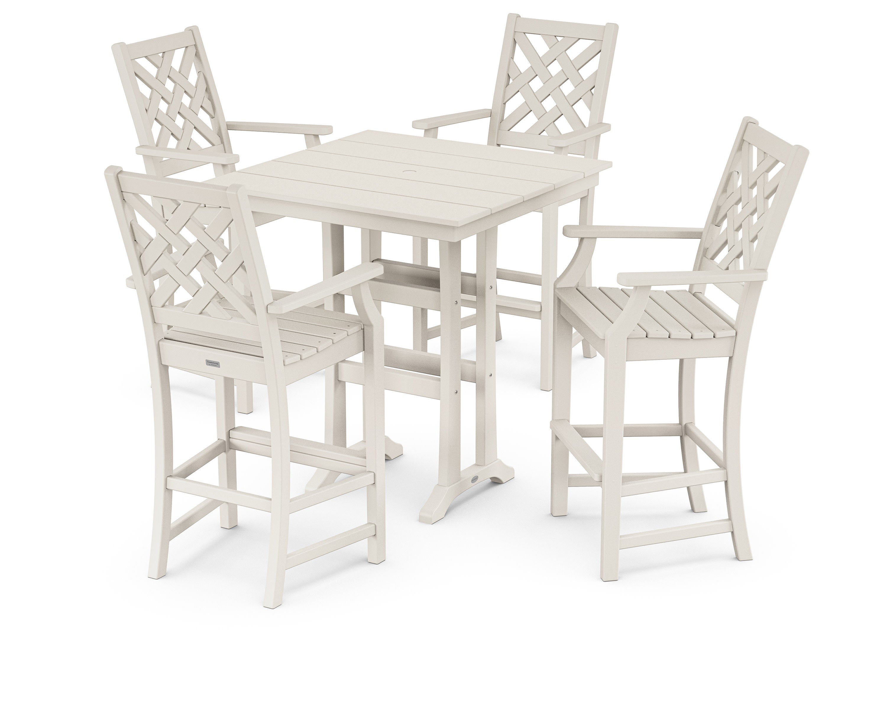 Wovendale 5-Piece Farmhouse Bar Set with Trestle Legs in Sand