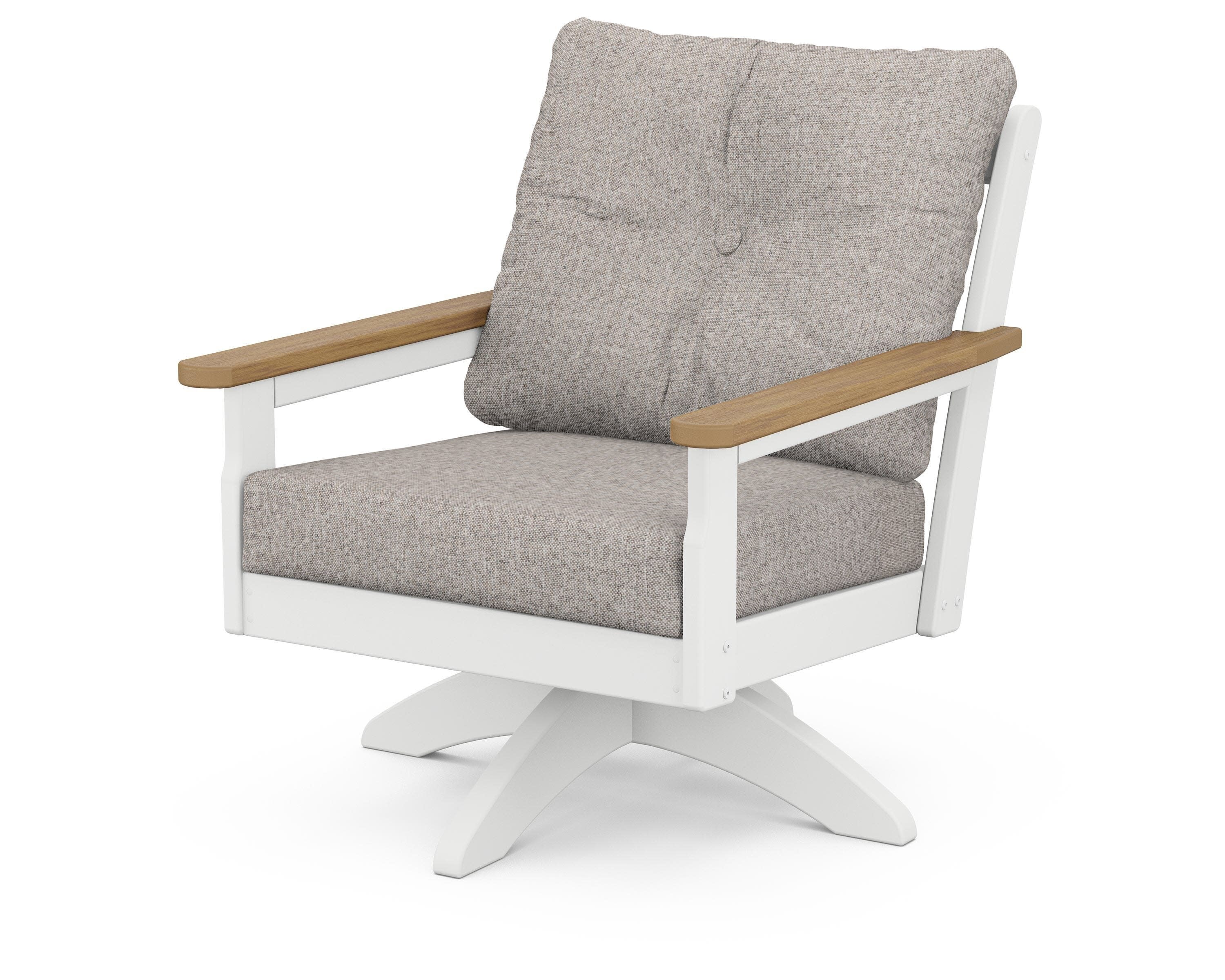 Vineyard Deep Seating Swivel Chair in White / Natural / Weathered Tweed
