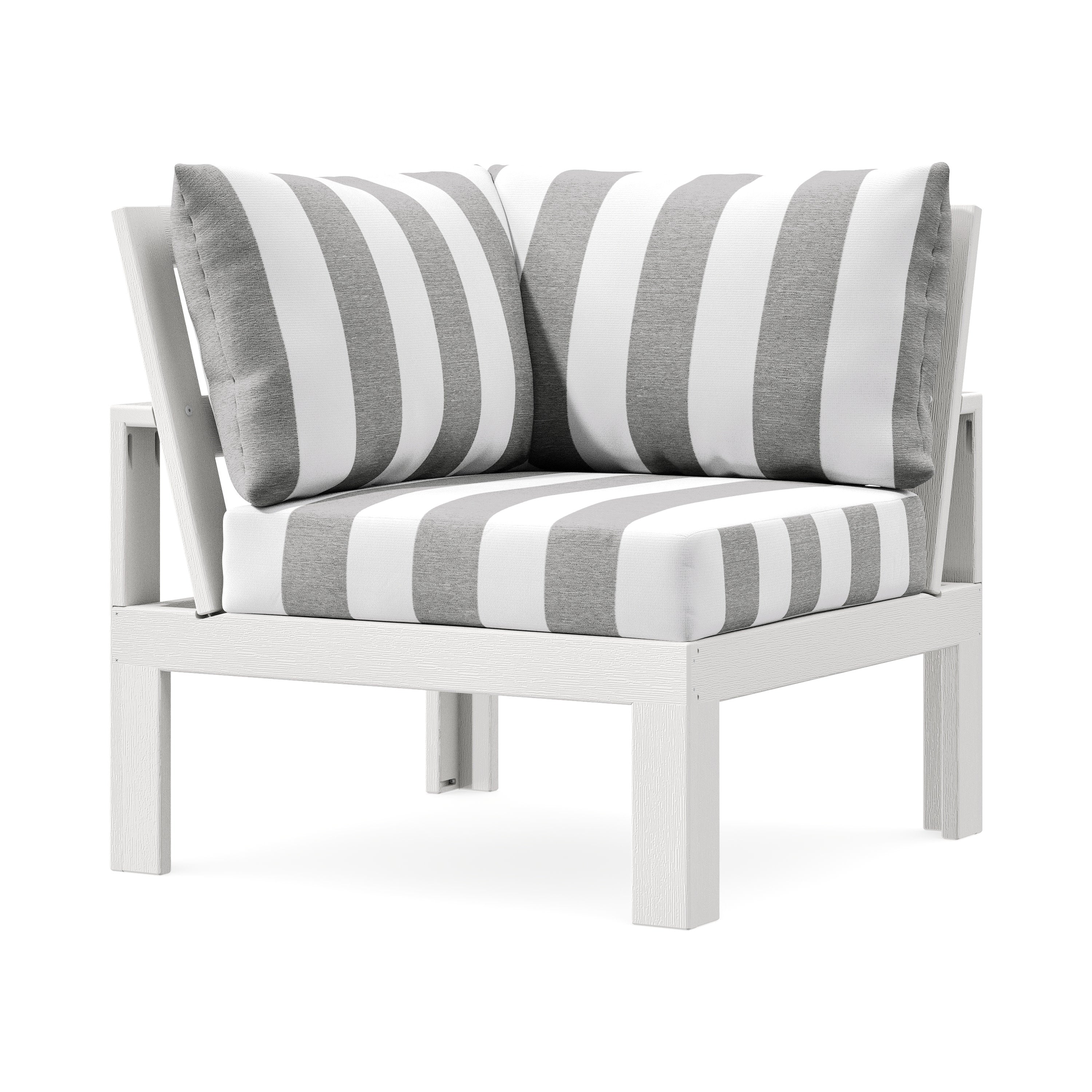 Modular Corner Chair in Vintage White / Cabana Stripe Grey Mist