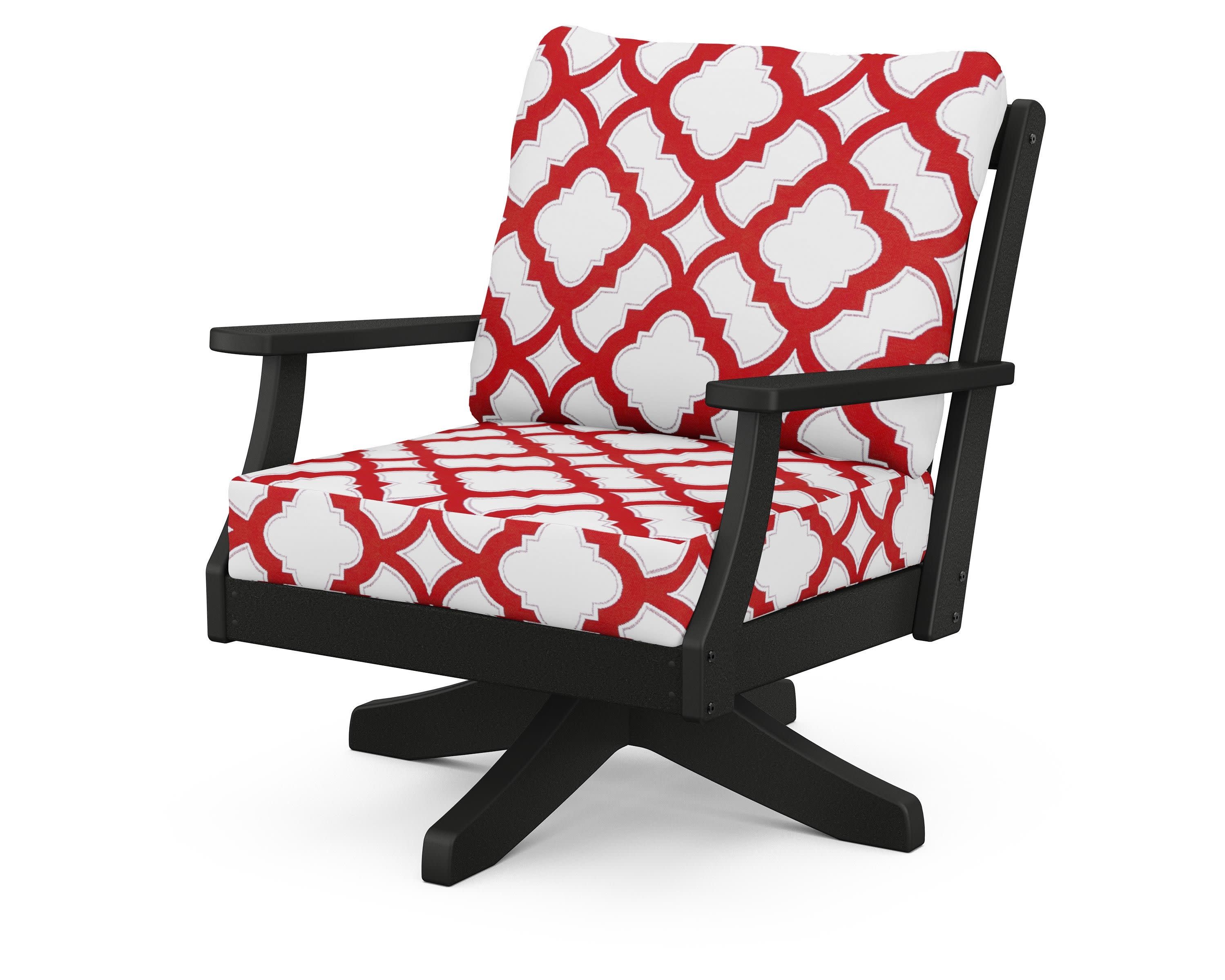 Braxton Deep Seating Swivel Chair in Black / Trellis Crimson