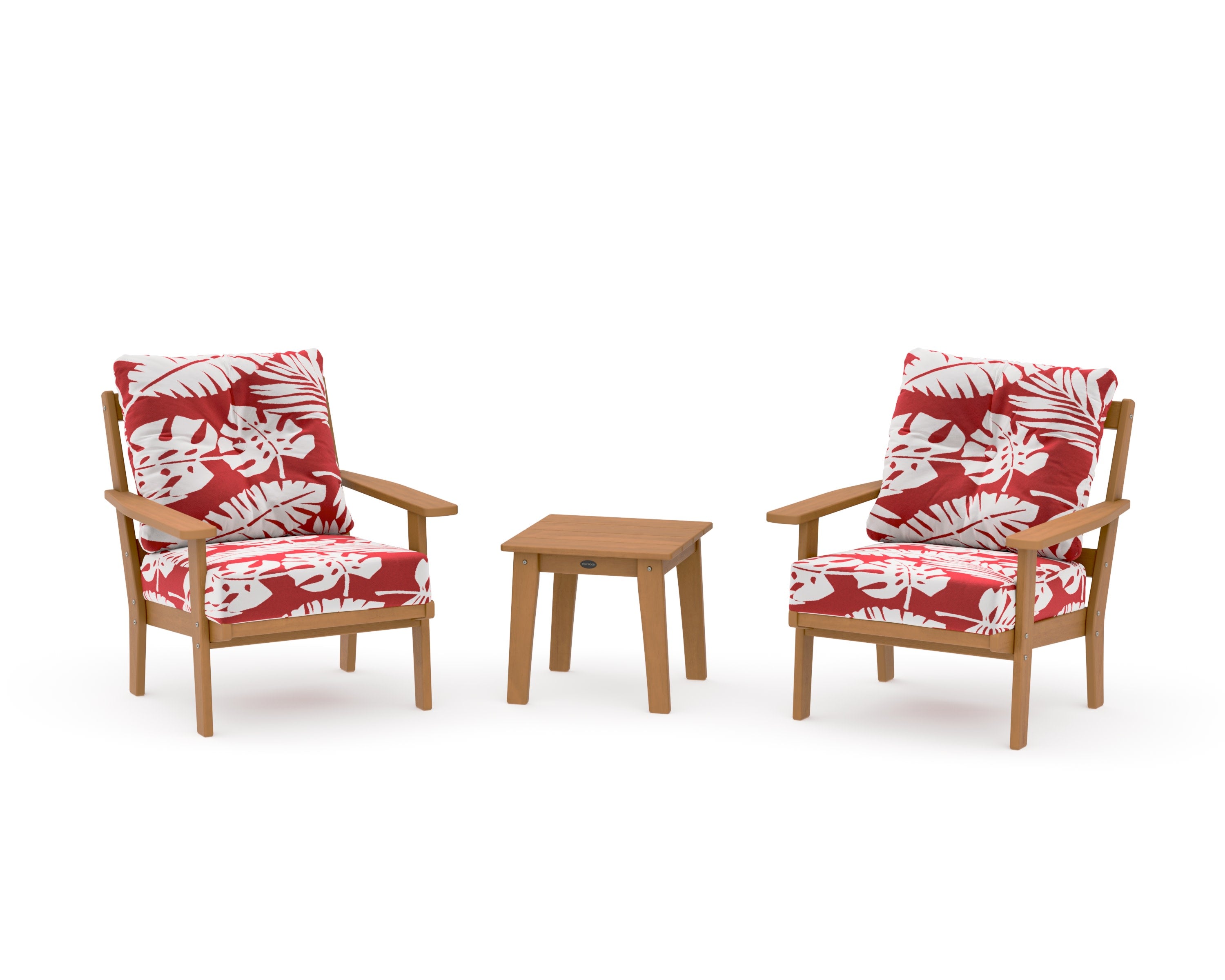 Oxford 3-Piece Deep Seating Set in Natural / Leaf Crimson