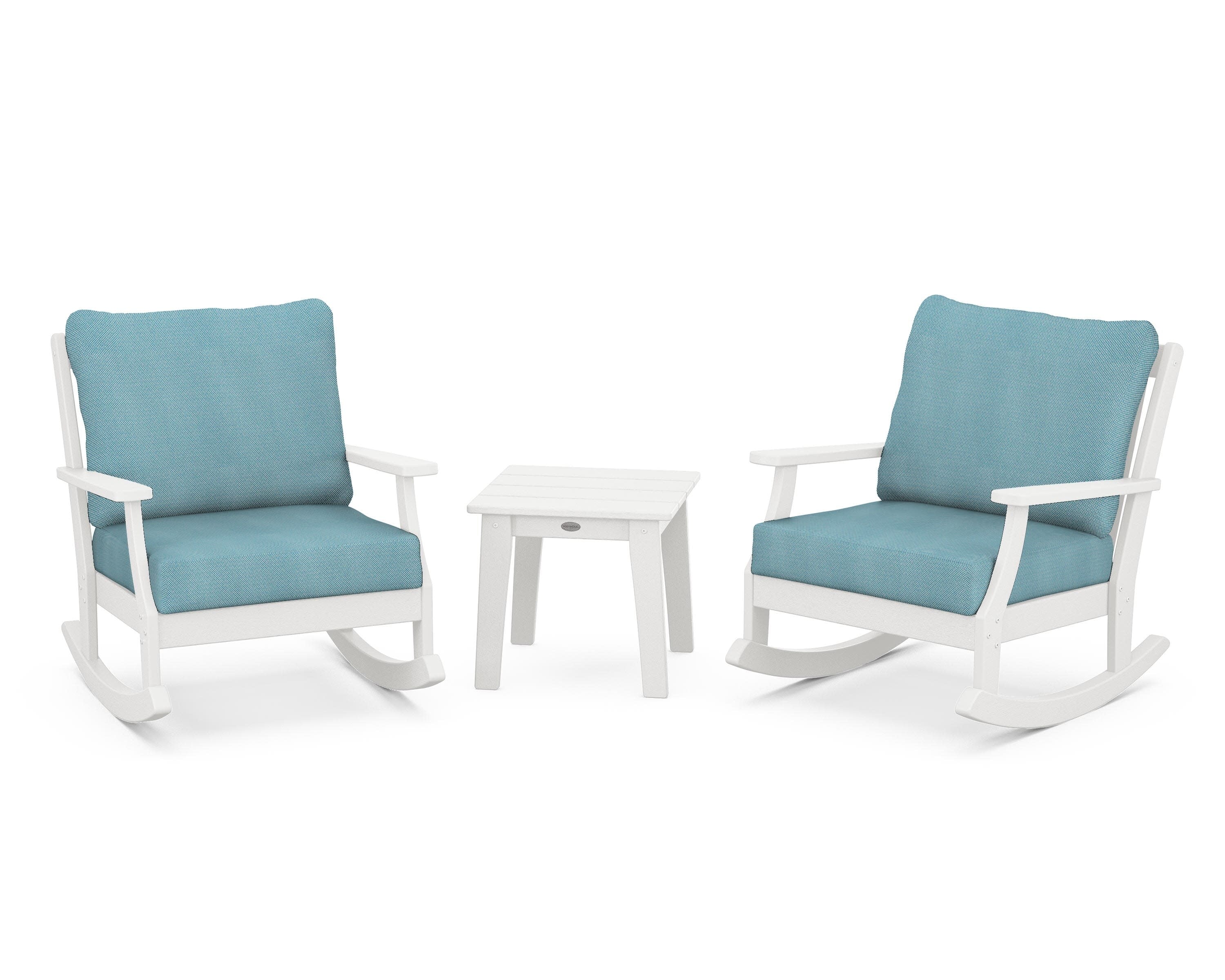 Braxton 3-Piece Deep Seating Rocker Set in Vintage White / Lattice Sky Blue