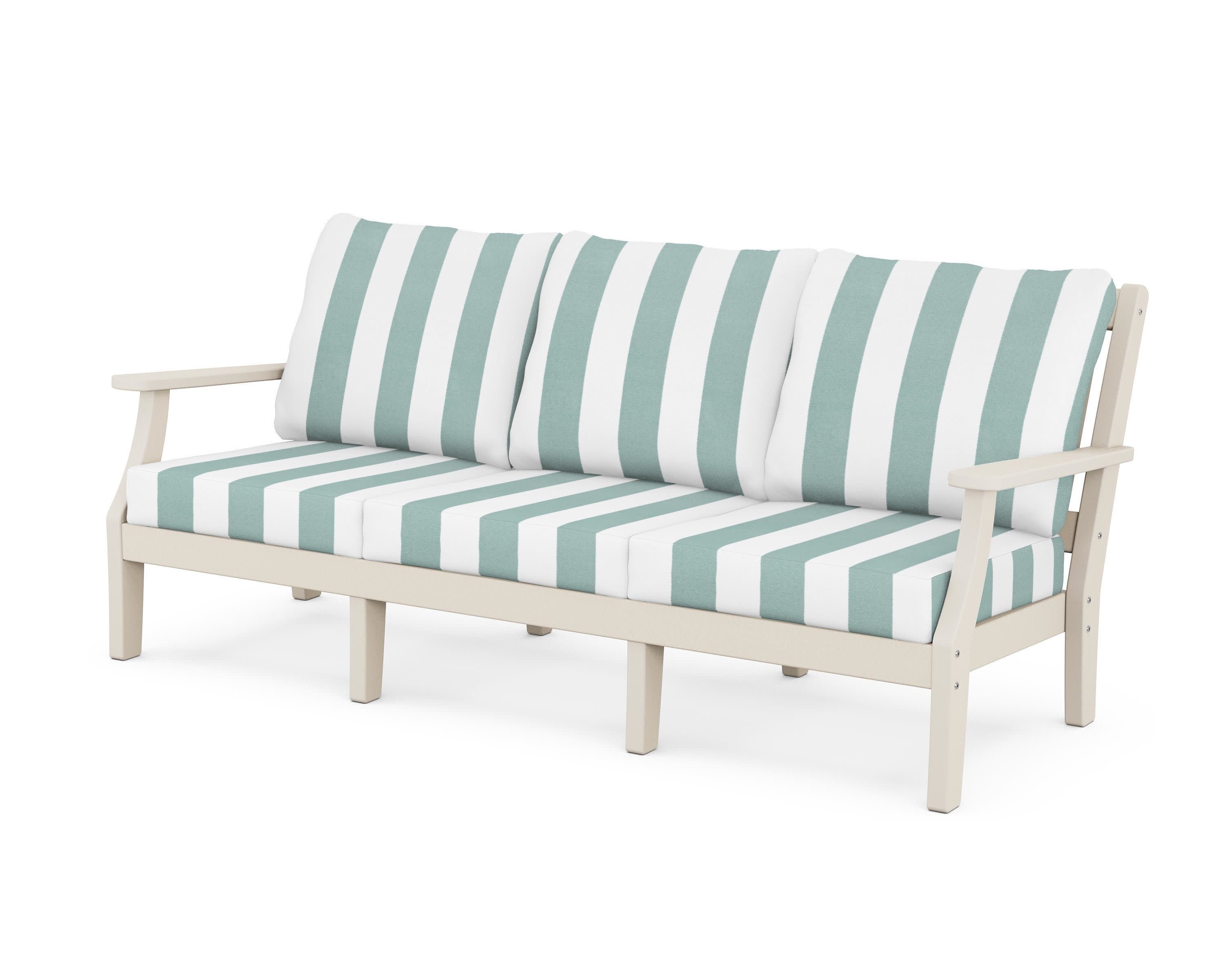 Chinoiserie Deep Seating Sofa in Sand / Cabana Stripe Glacier Spa