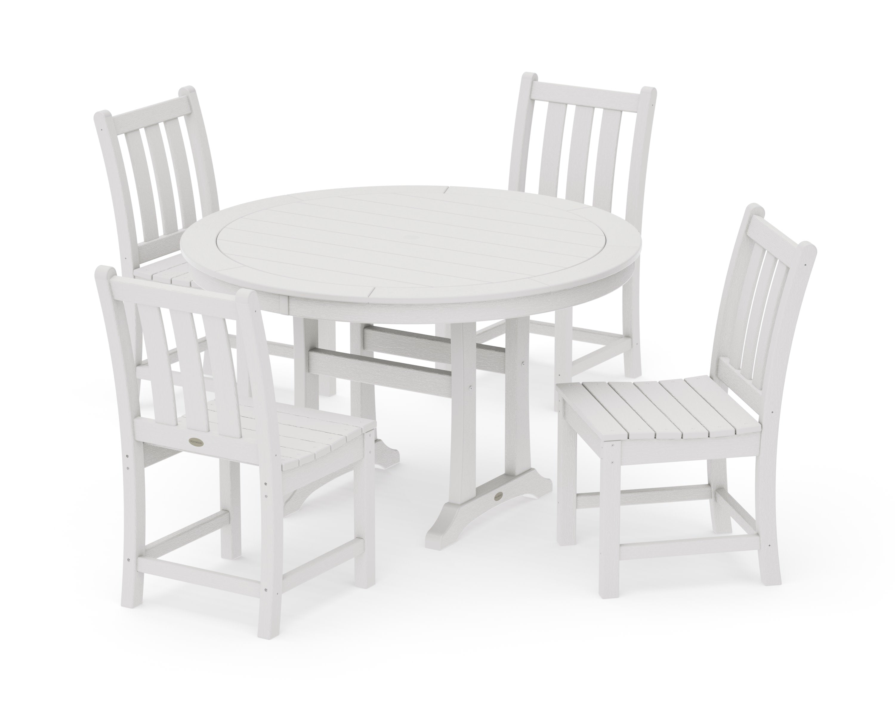 Traditional Garden Side Chair 5-Piece Round Dining Set With Trestle Legs in Vintage White