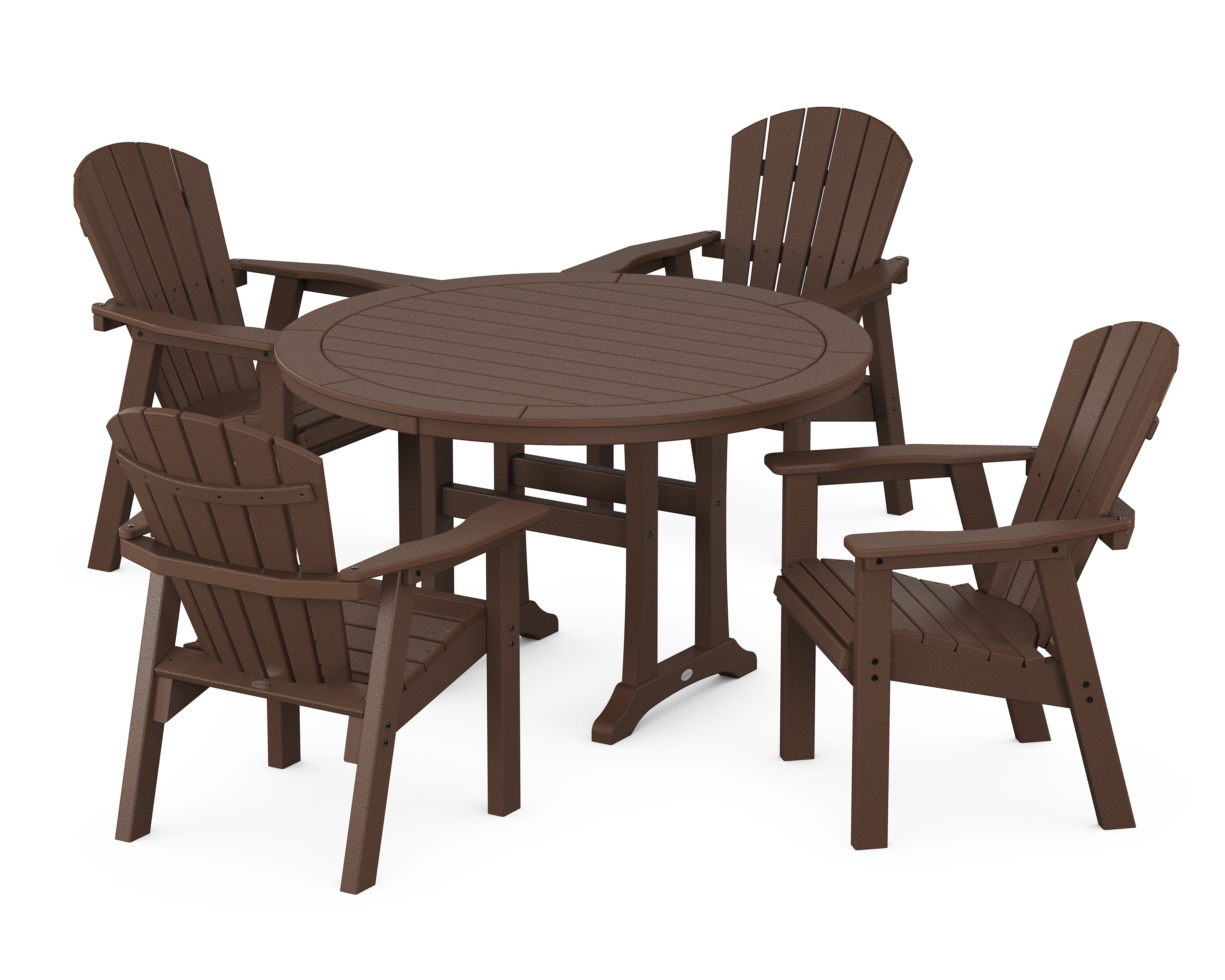 Seashell 5-Piece Round Dining Set with Trestle Legs in Mahogany