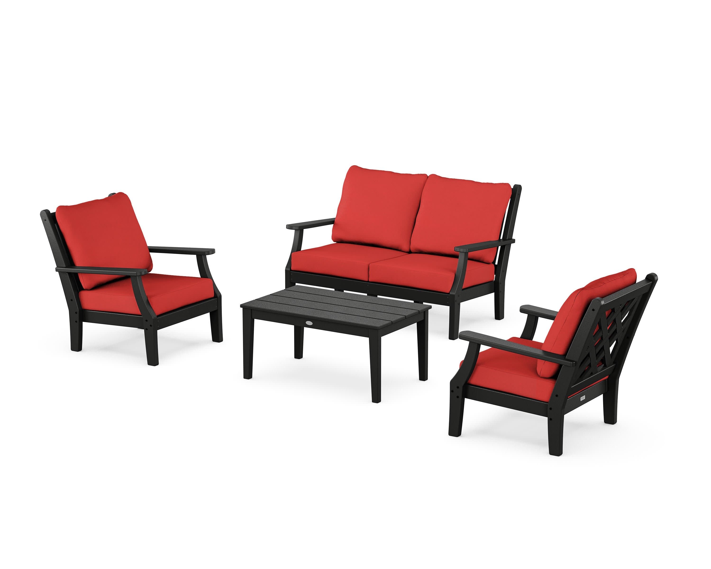 Wovendale 4-Piece Deep Seating Set with Loveseat in Black / Crimson Linen