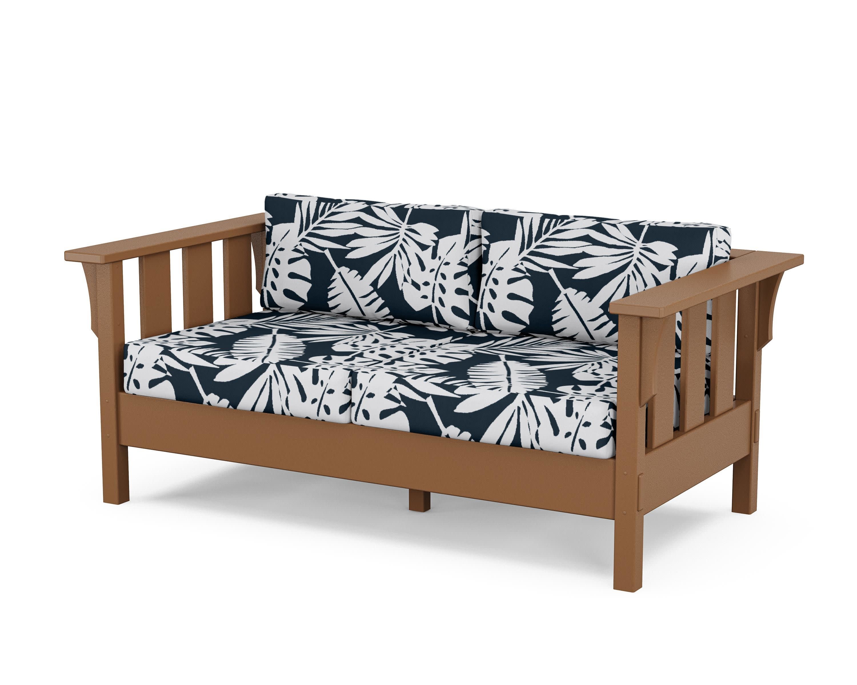 Acadia Deep Seating Loveseat in Teak / Leaf Marine Indigo