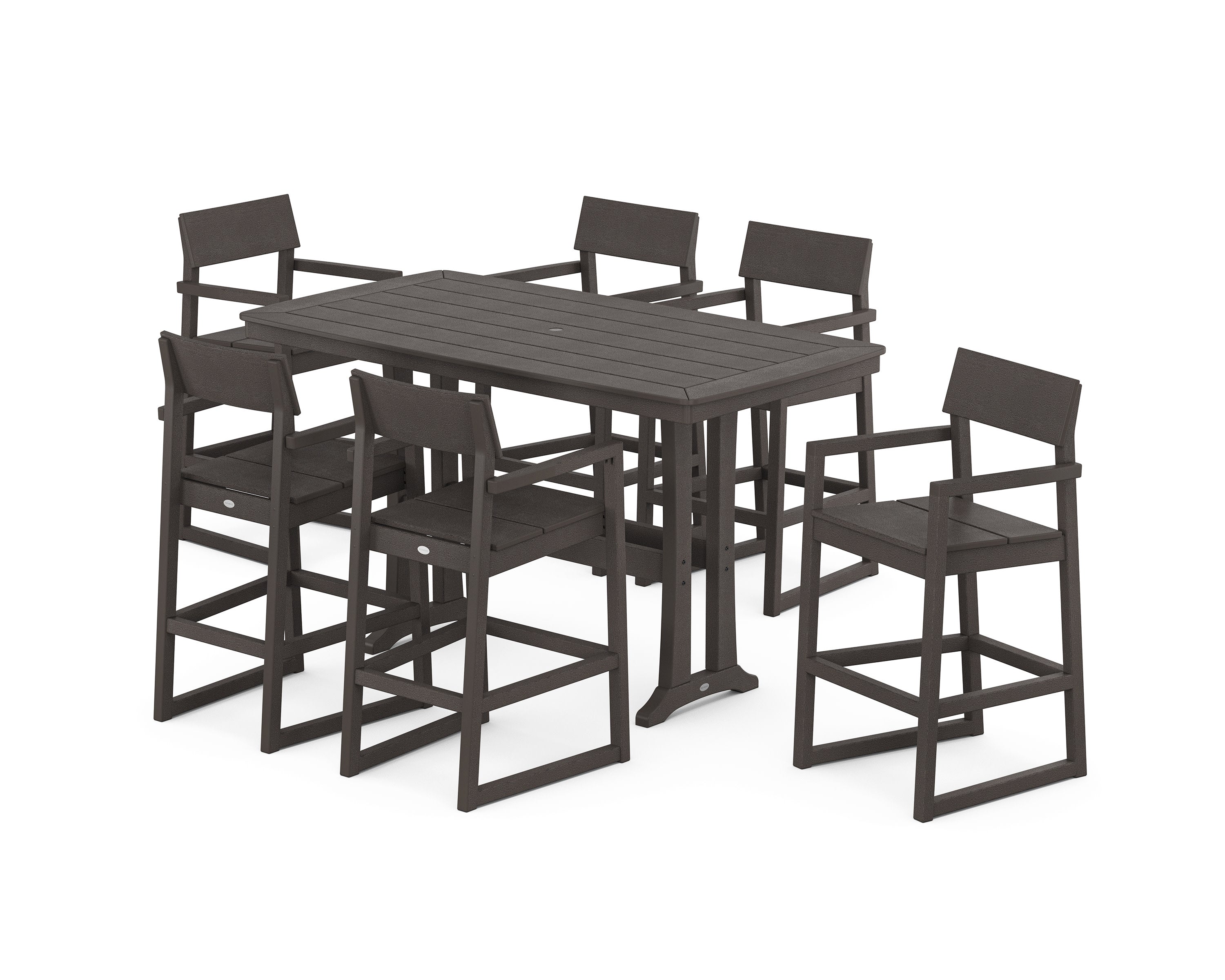 EDGE Arm Chair 7-Piece Bar Set with Trestle Legs in Vintage Coffee