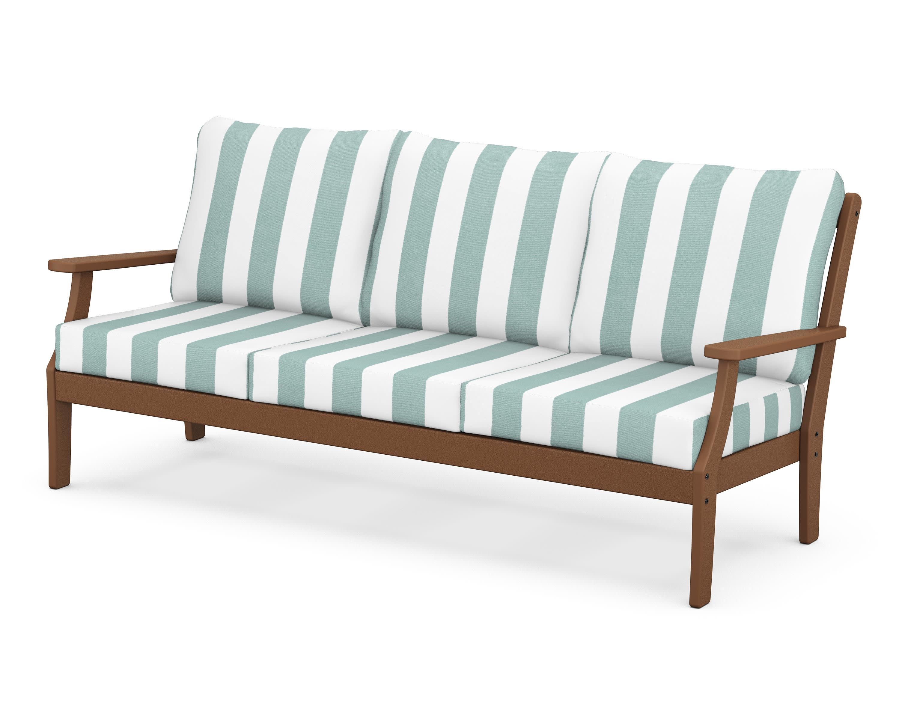Braxton Deep Seating Sofa in Teak / Cabana Stripe Glacier Spa