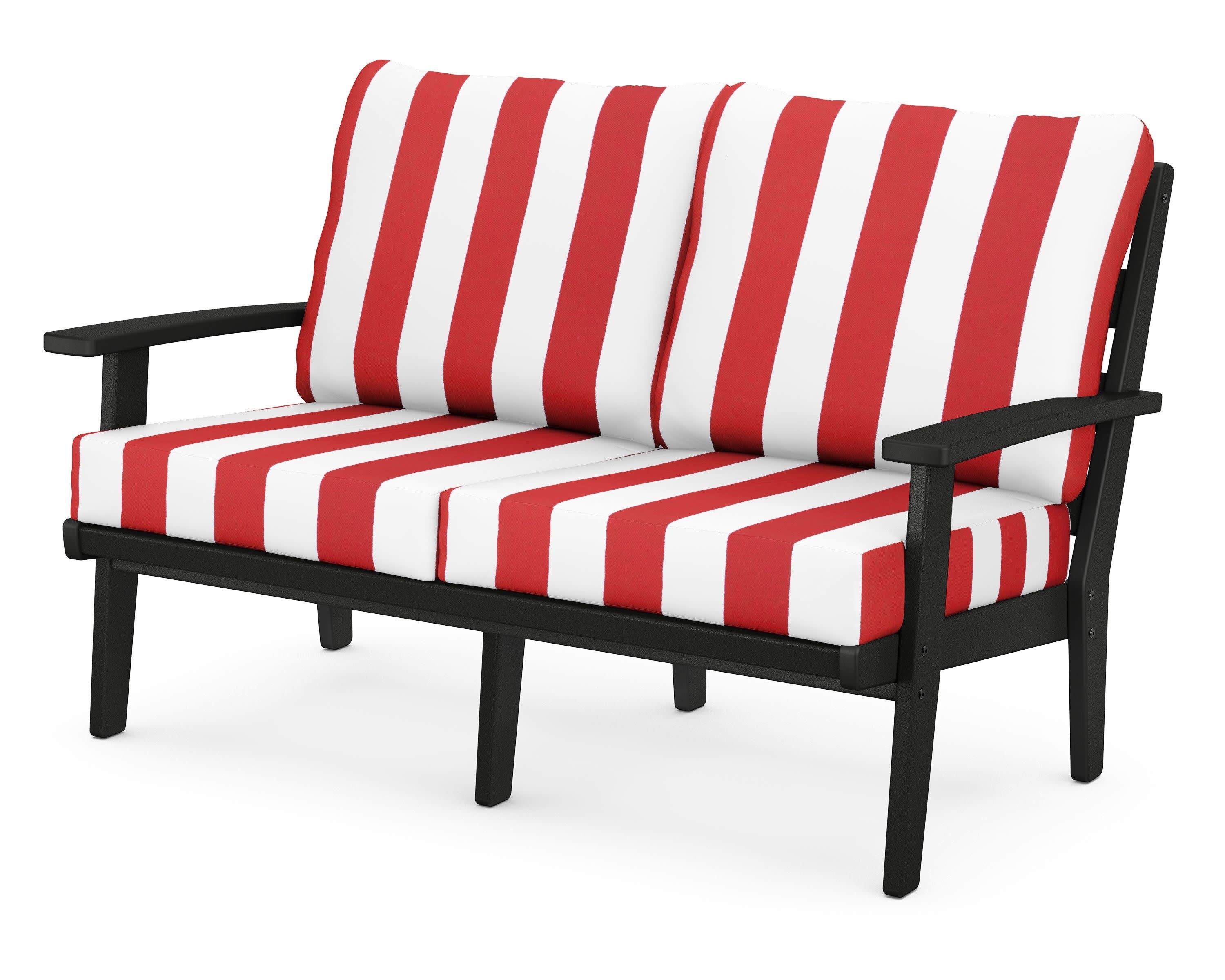 Grant Park Deep Seating Loveseat in Black / Cabana Stripe Crimson