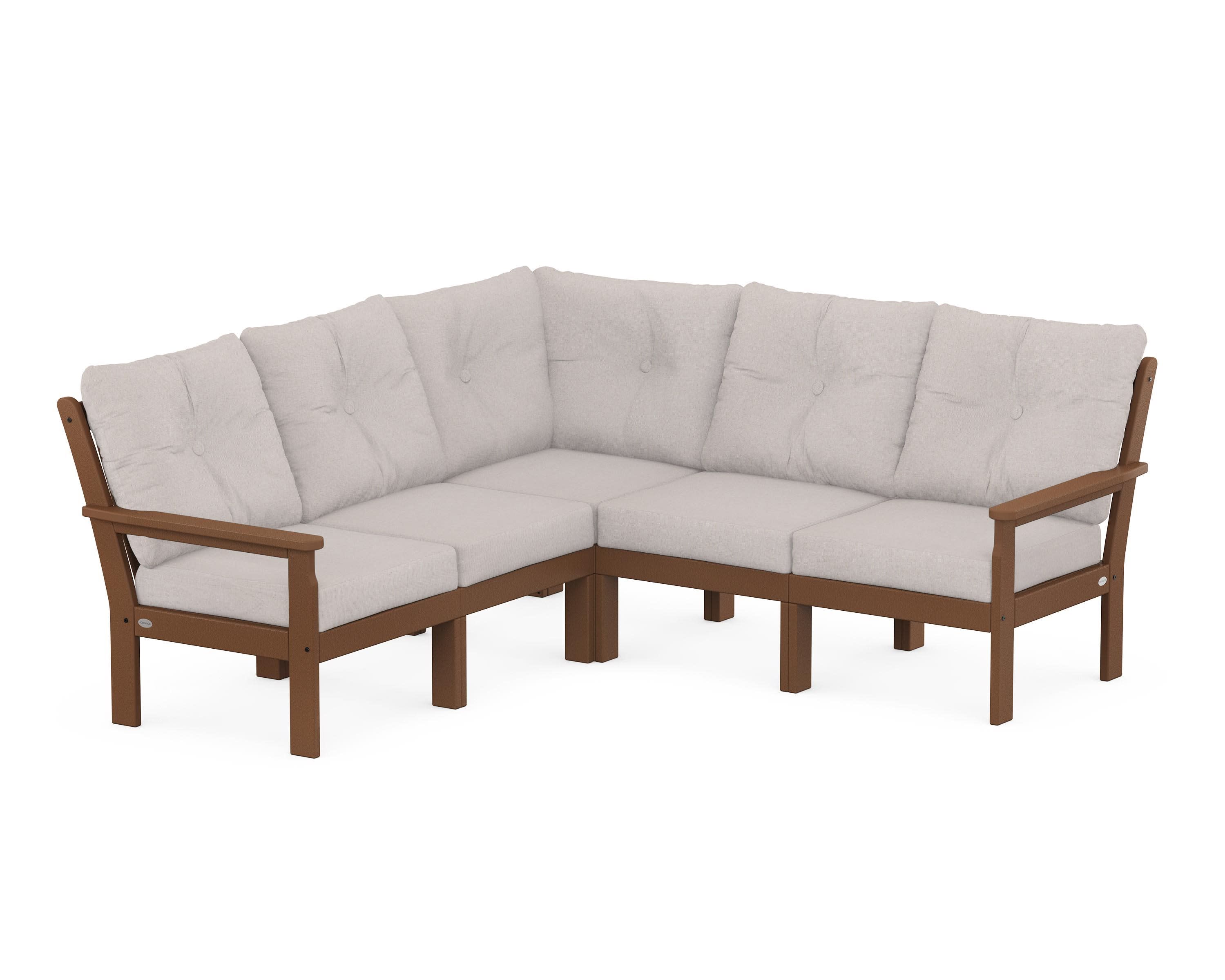Vineyard 5-Piece Sectional in Teak / Dune Burlap