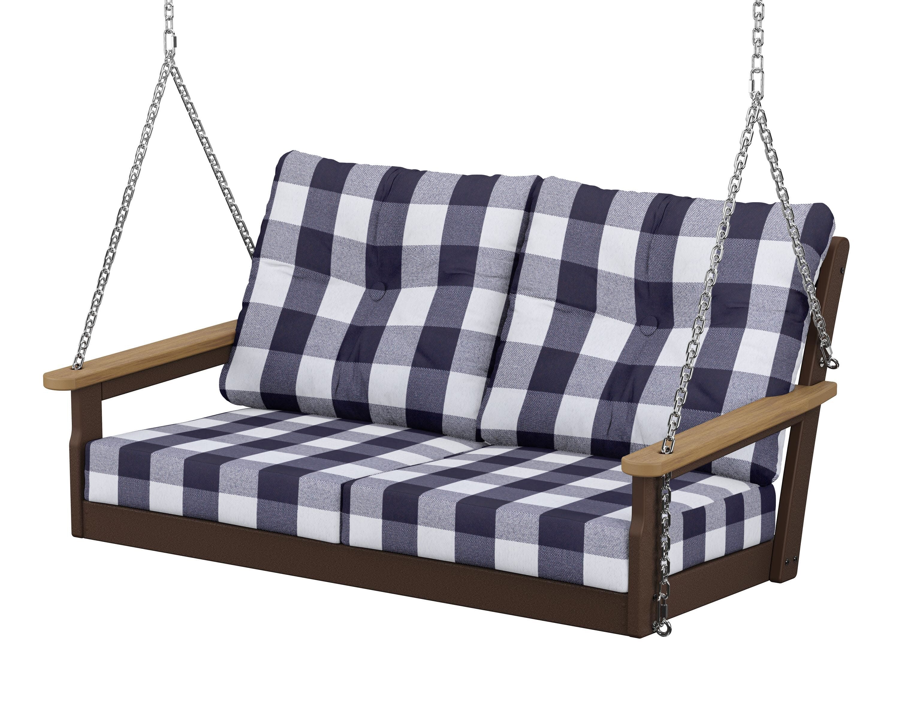 Vineyard Deep Seating Swing in Mahogany / Natural / Buffalo Plaid Navy