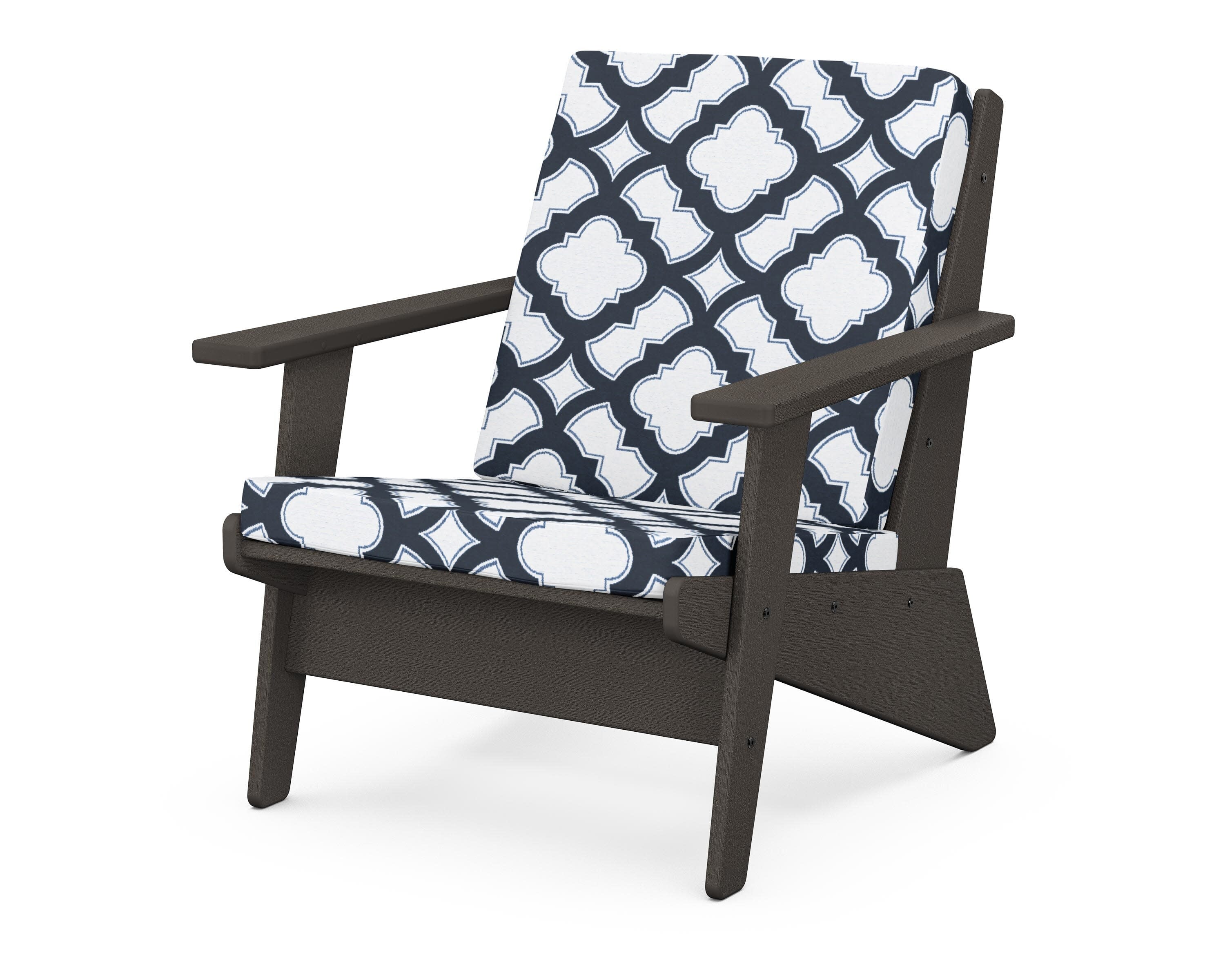 Riviera Modern Lounge Chair in Vintage Coffee / Trellis Marine Indigo
