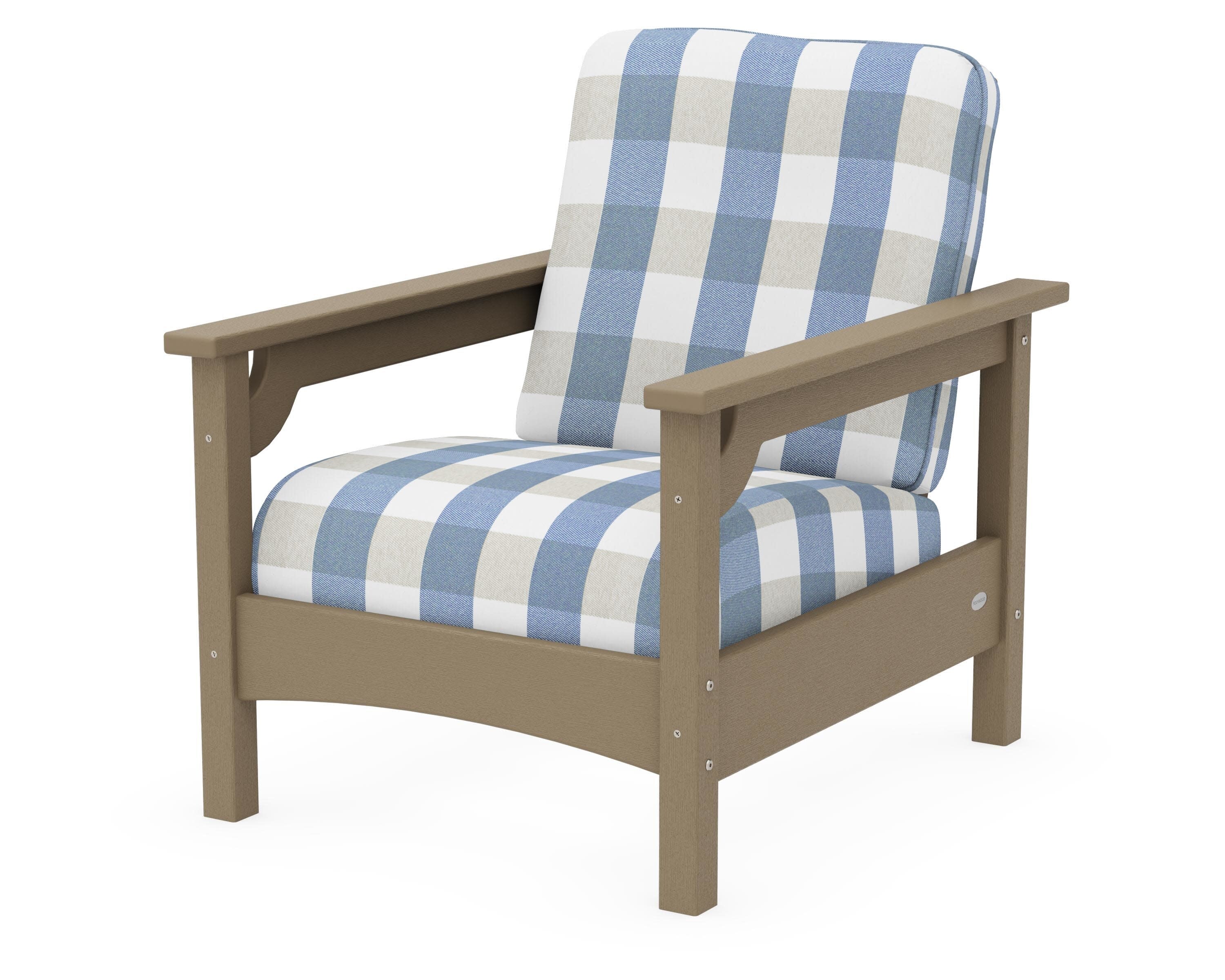 Club Chair in Vintage Sahara / Buffalo Plaid Sky Blue