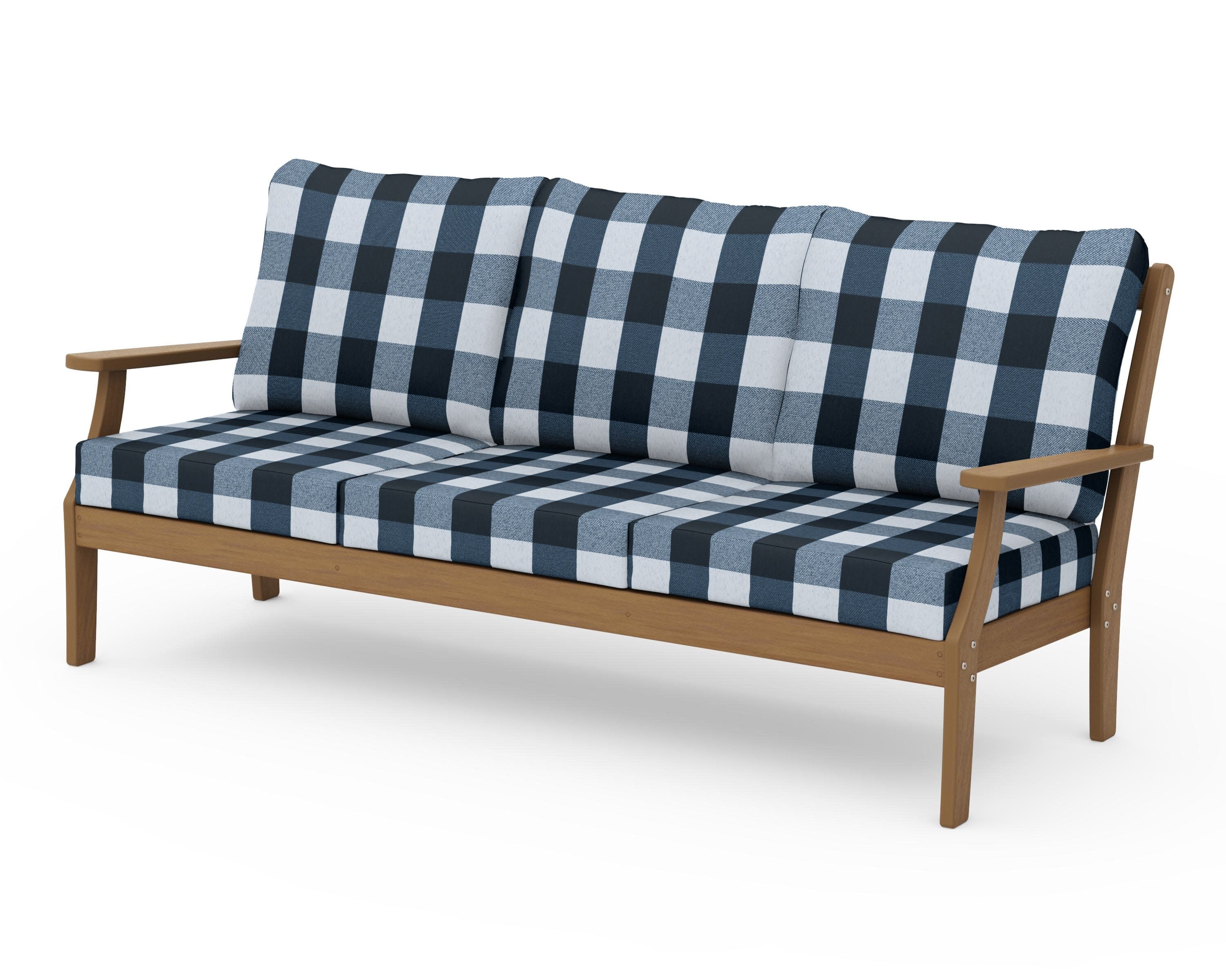 Braxton Deep Seating Sofa in Natural / Buffalo Plaid Marine Indigo