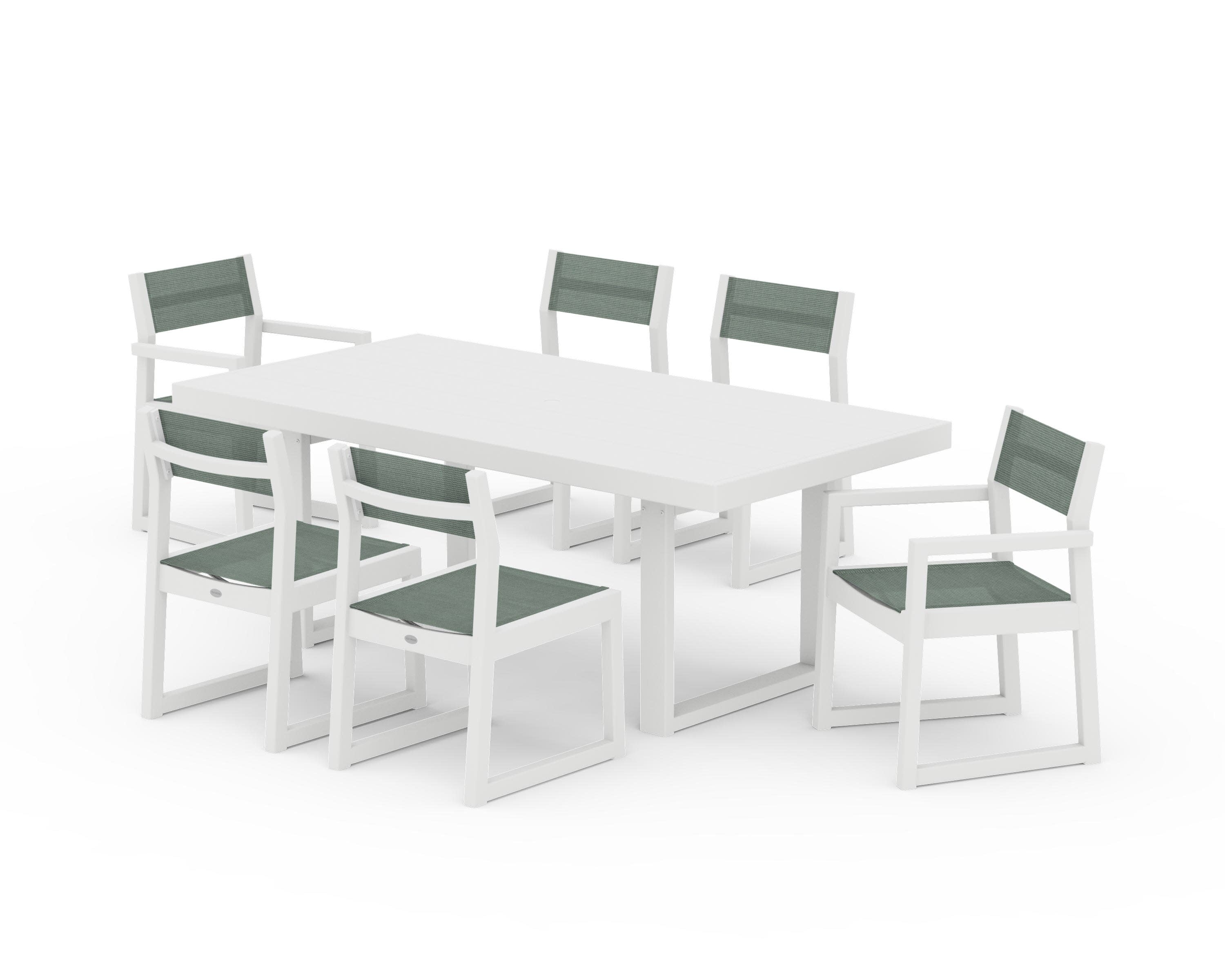 EDGE Sling 7-Piece Dining Set in White / Dupioni Sea Mist Sling