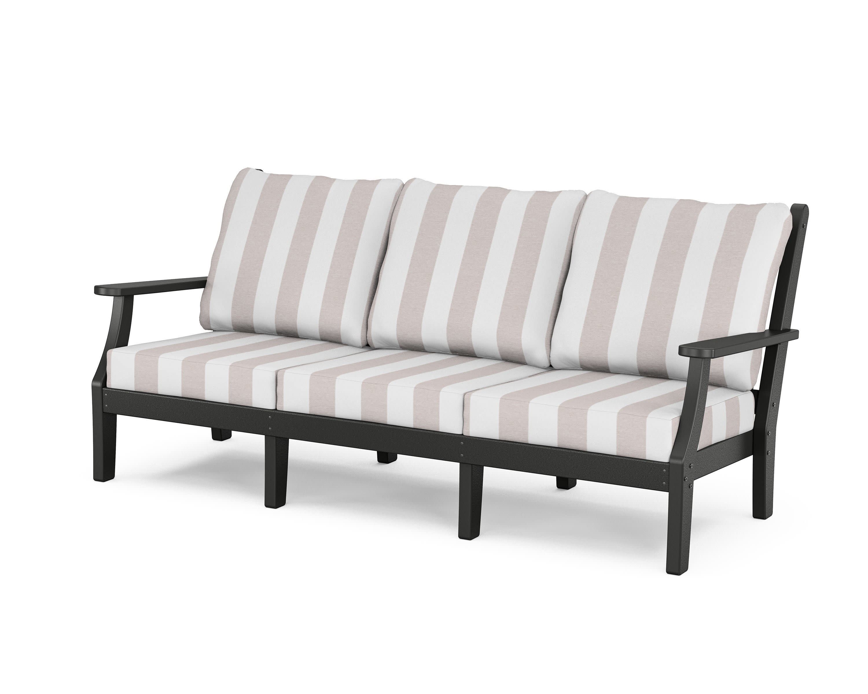 Wovendale Deep Seating Sofa in Black / Cabana Stripe Dune Burlap