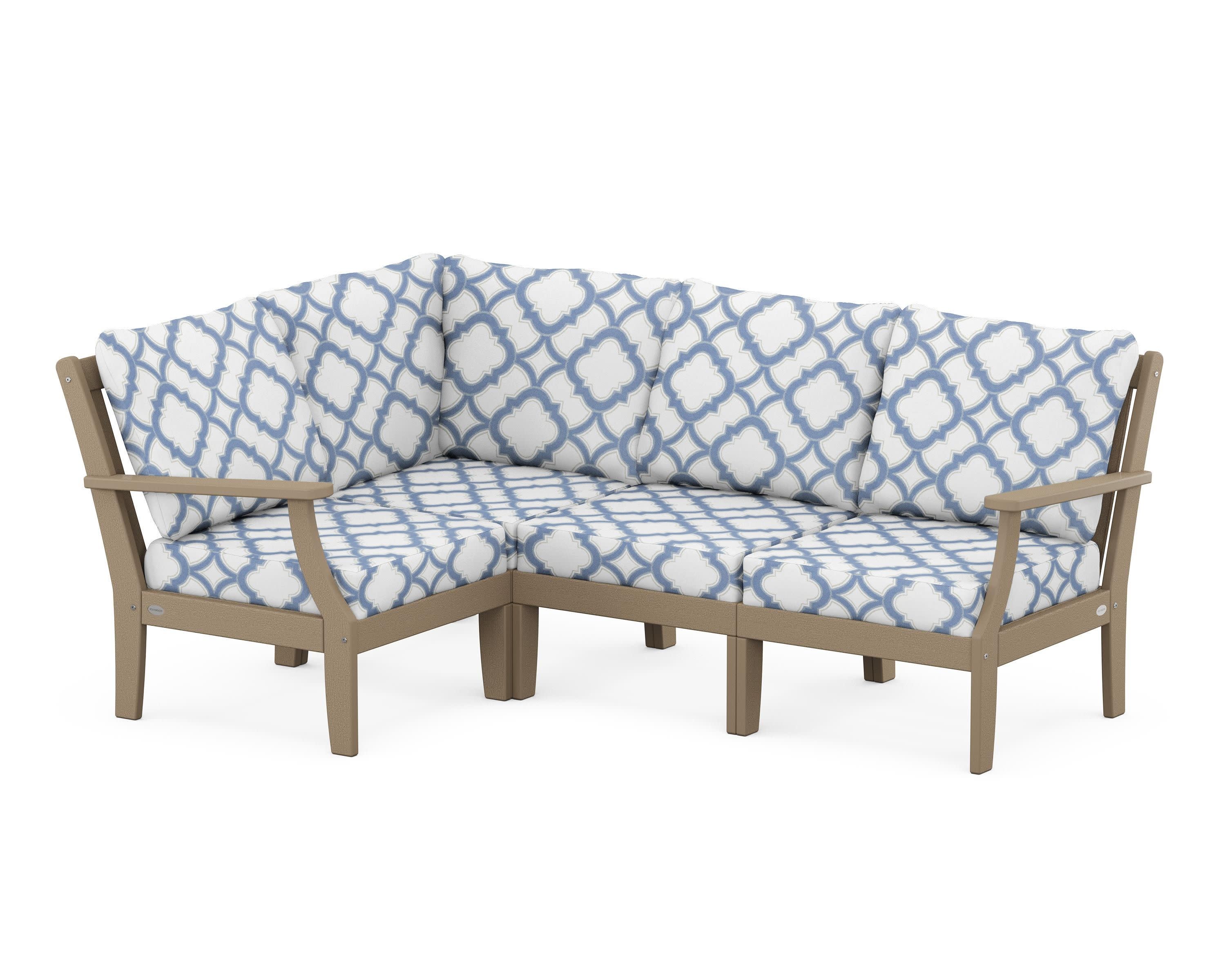 Braxton Modular 4-Piece Deep Seating Set in Vintage Sahara / Trellis Sky Blue