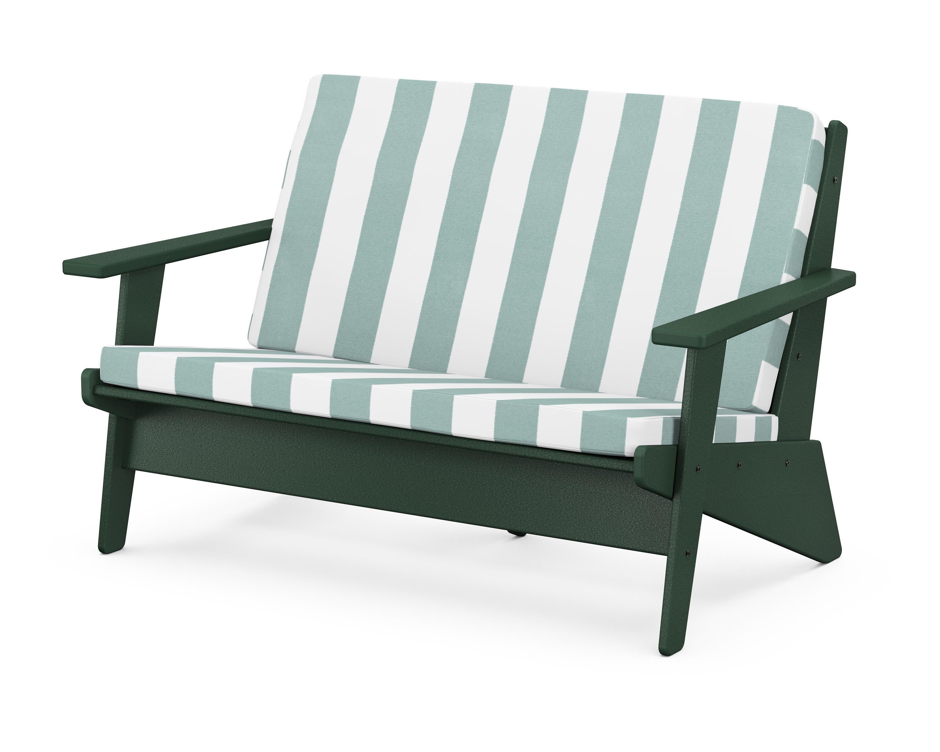 Riviera Modern Lounge Loveseat in Green / Cabana Stripe Glacier Spa