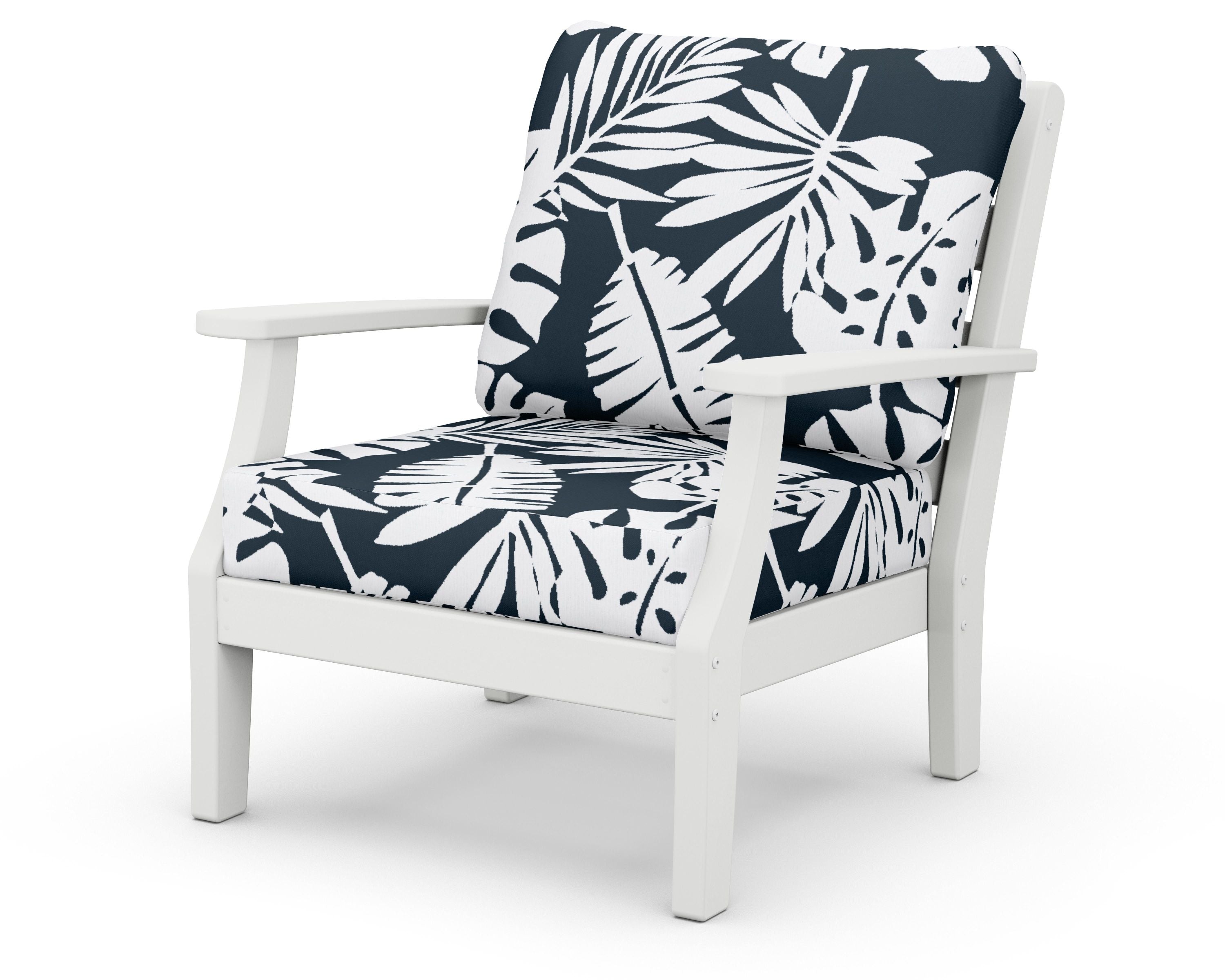 Chesapeake Deep Seating Chair in White / Leaf Marine Indigo