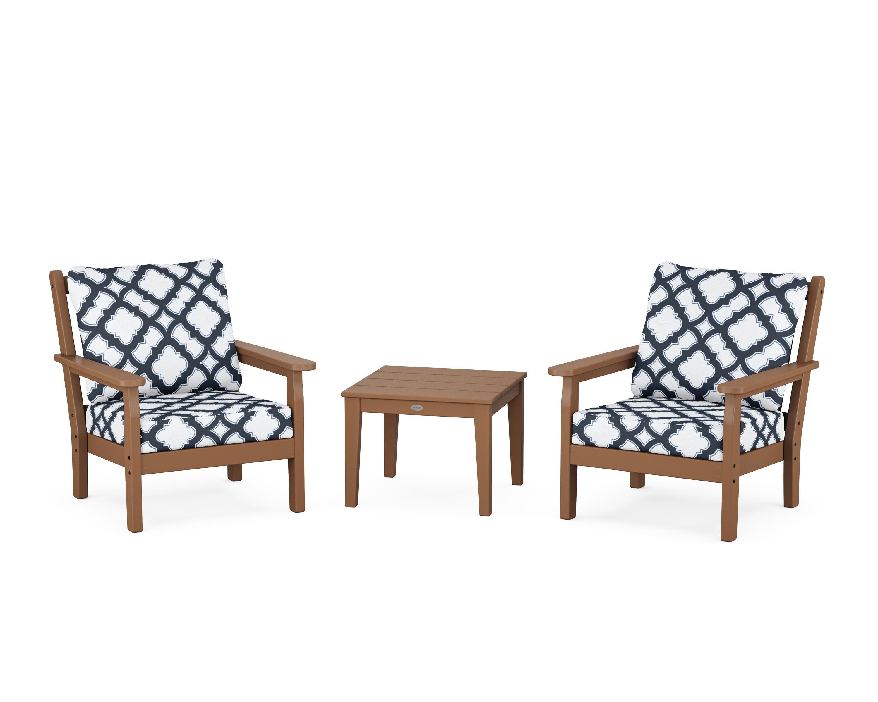 Chippendale 3-Piece Deep Seating Set in Teak / Trellis Marine Indigo