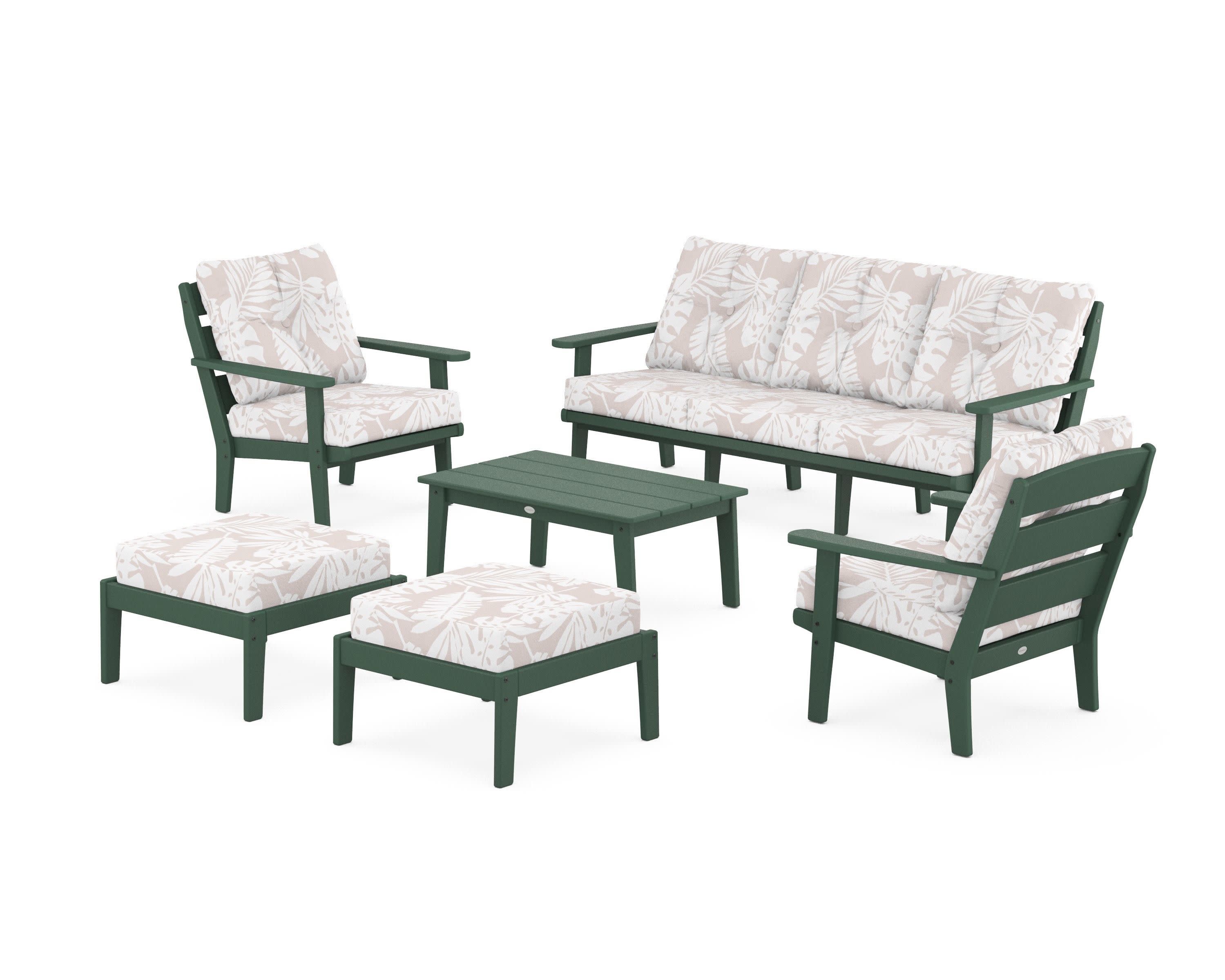 Lakeside 6-Piece Lounge Sofa Set in Green / Leaf Dune Burlap